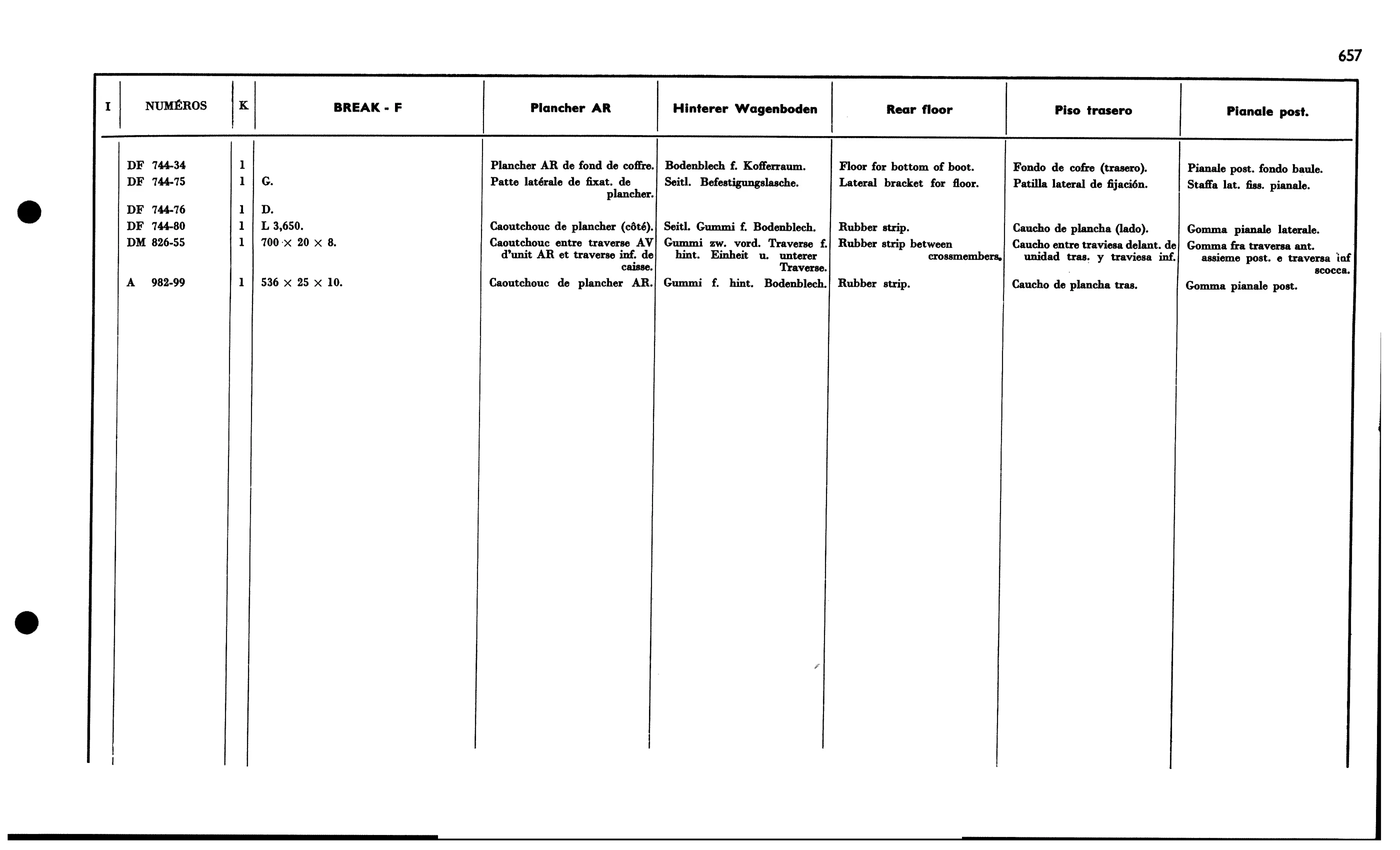 Rear floor - Bk F, page 580 of 688 — 577 Parts Catalogue — Volume I