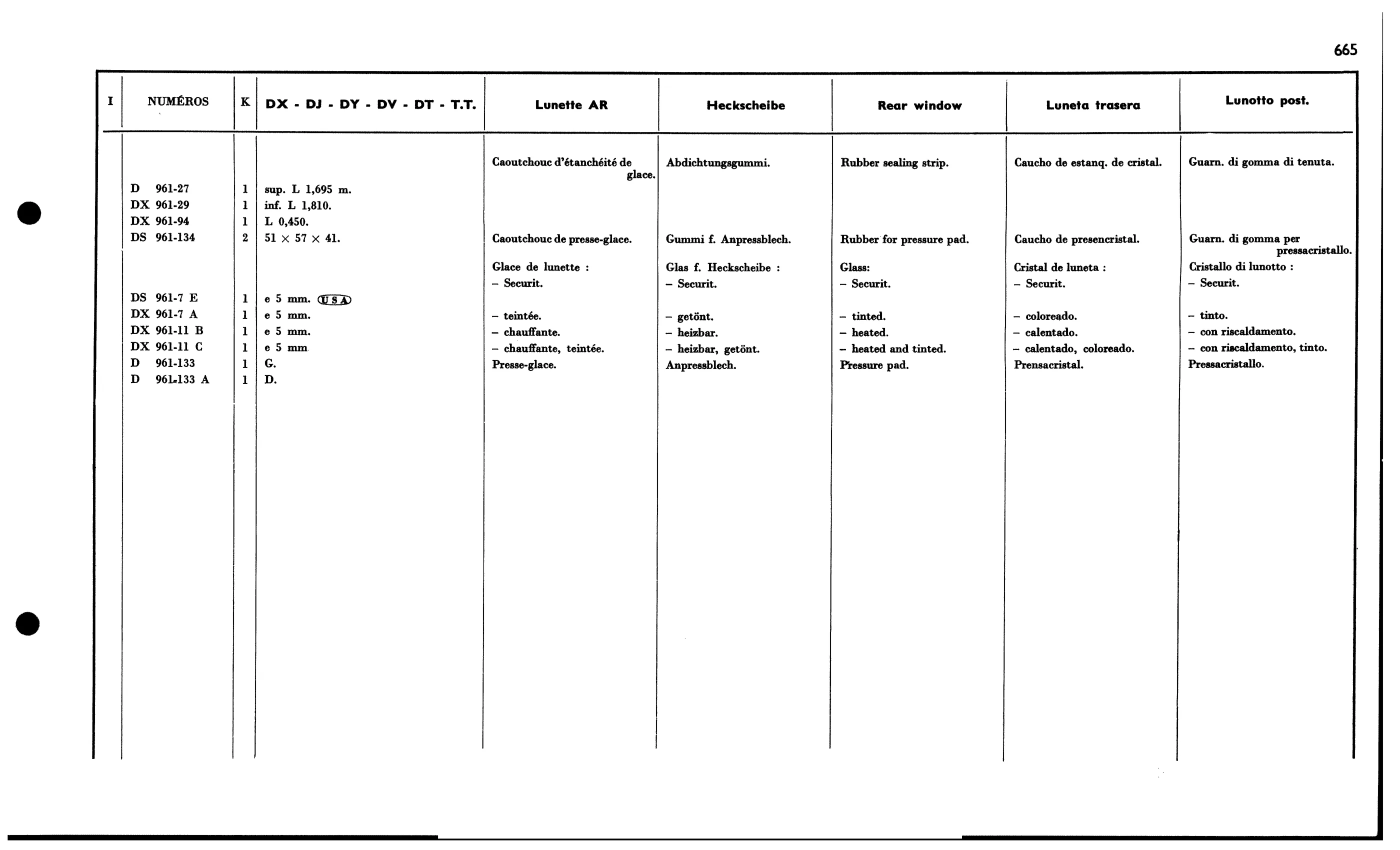 Rear window - Bl / Interior, page 586 of 688 — 577 Parts Catalogue — Volume I