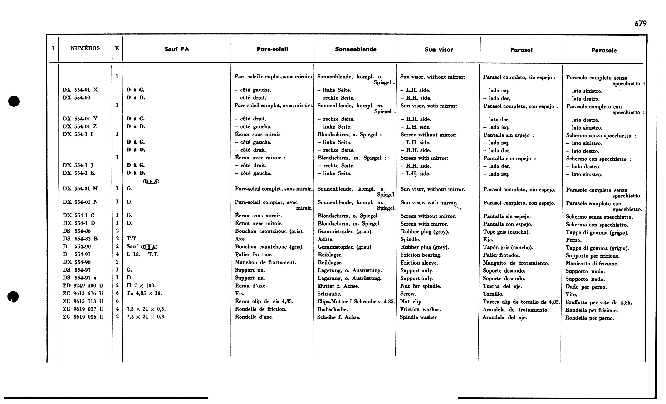 Sun visor, page 596 of 688 — 577 Parts Catalogue — Volume I