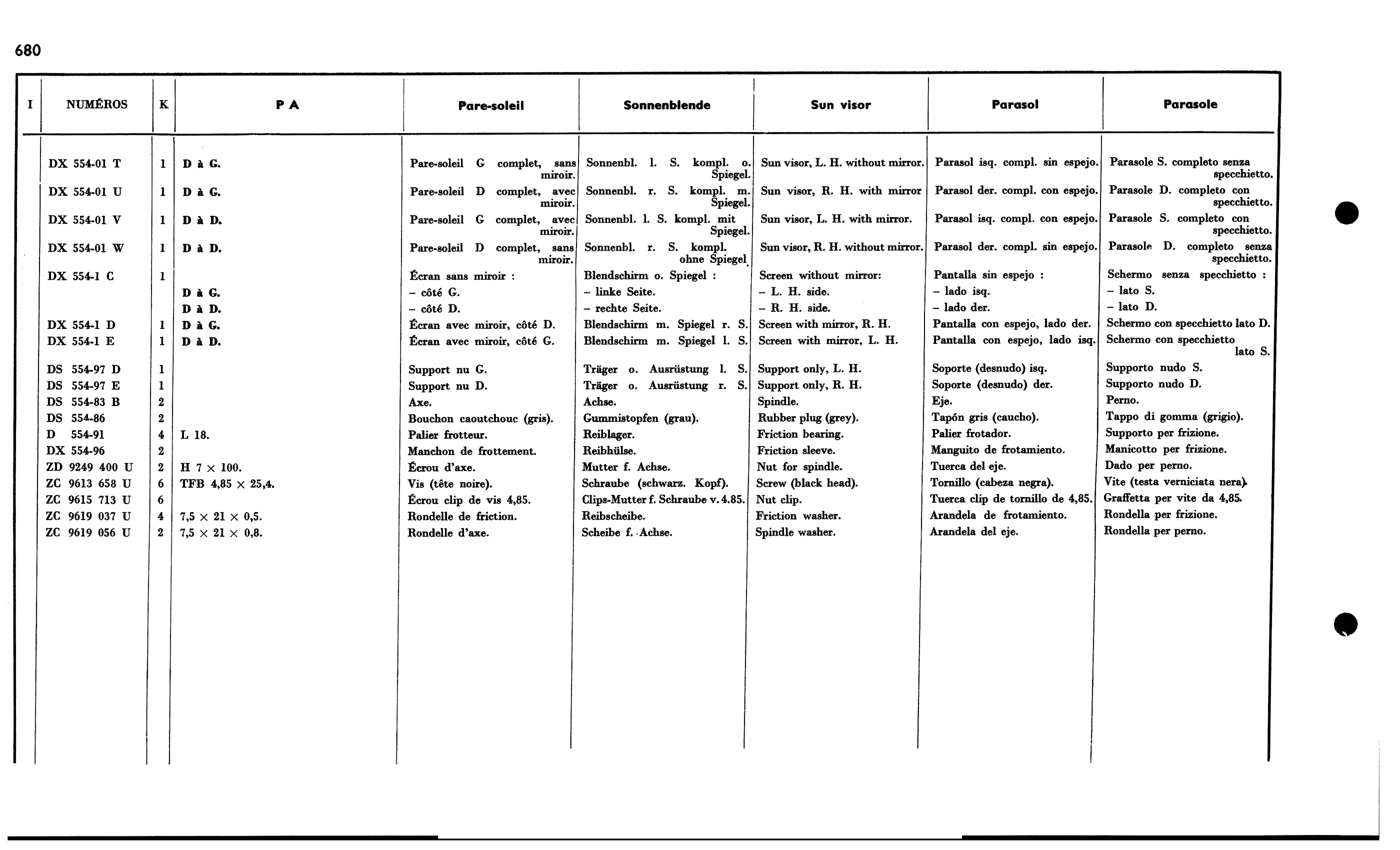 Sun visor, page 597 of 688 — 577 Parts Catalogue — Volume I