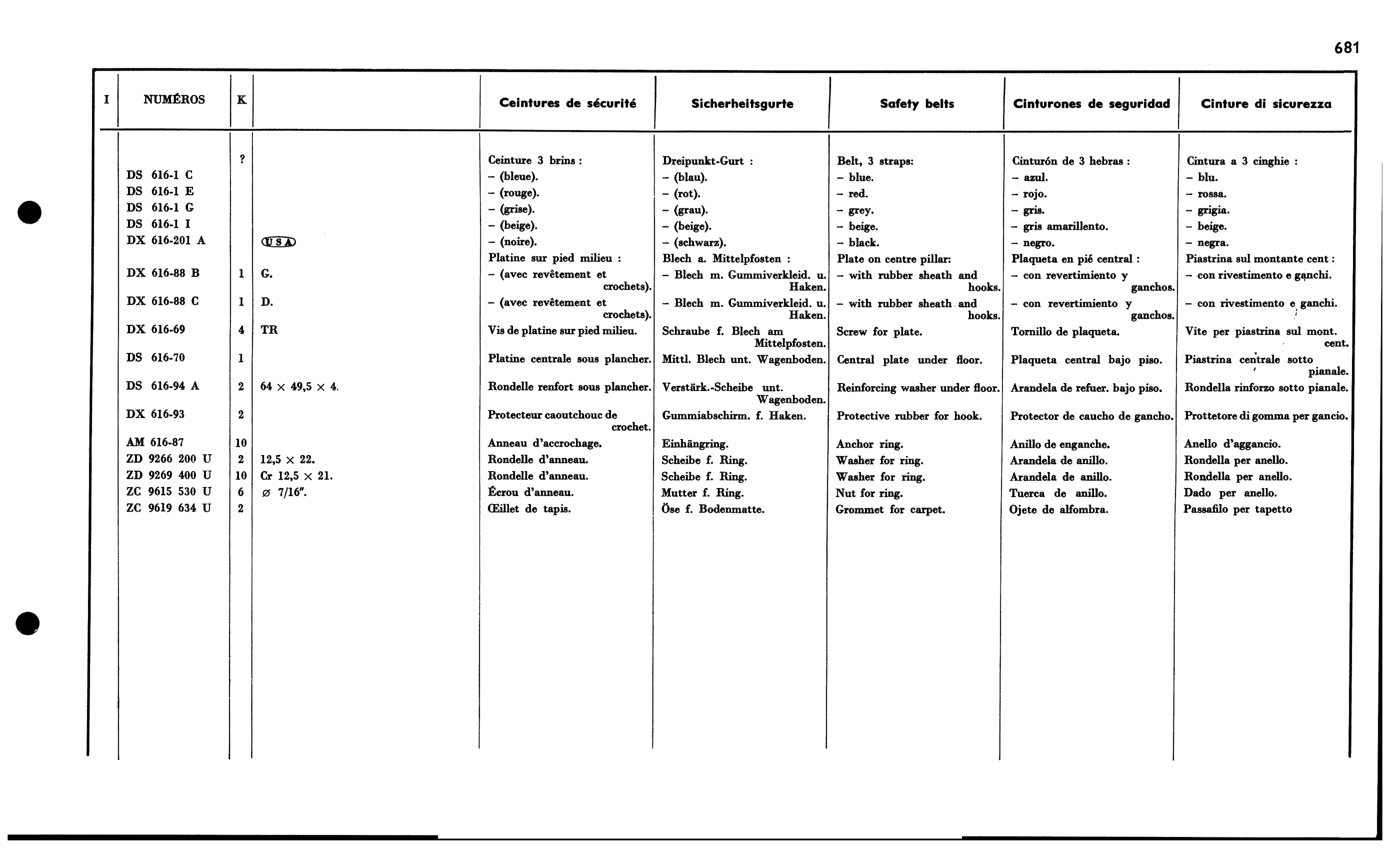 Safety belts, page 598 of 688 — 577 Parts Catalogue — Volume I