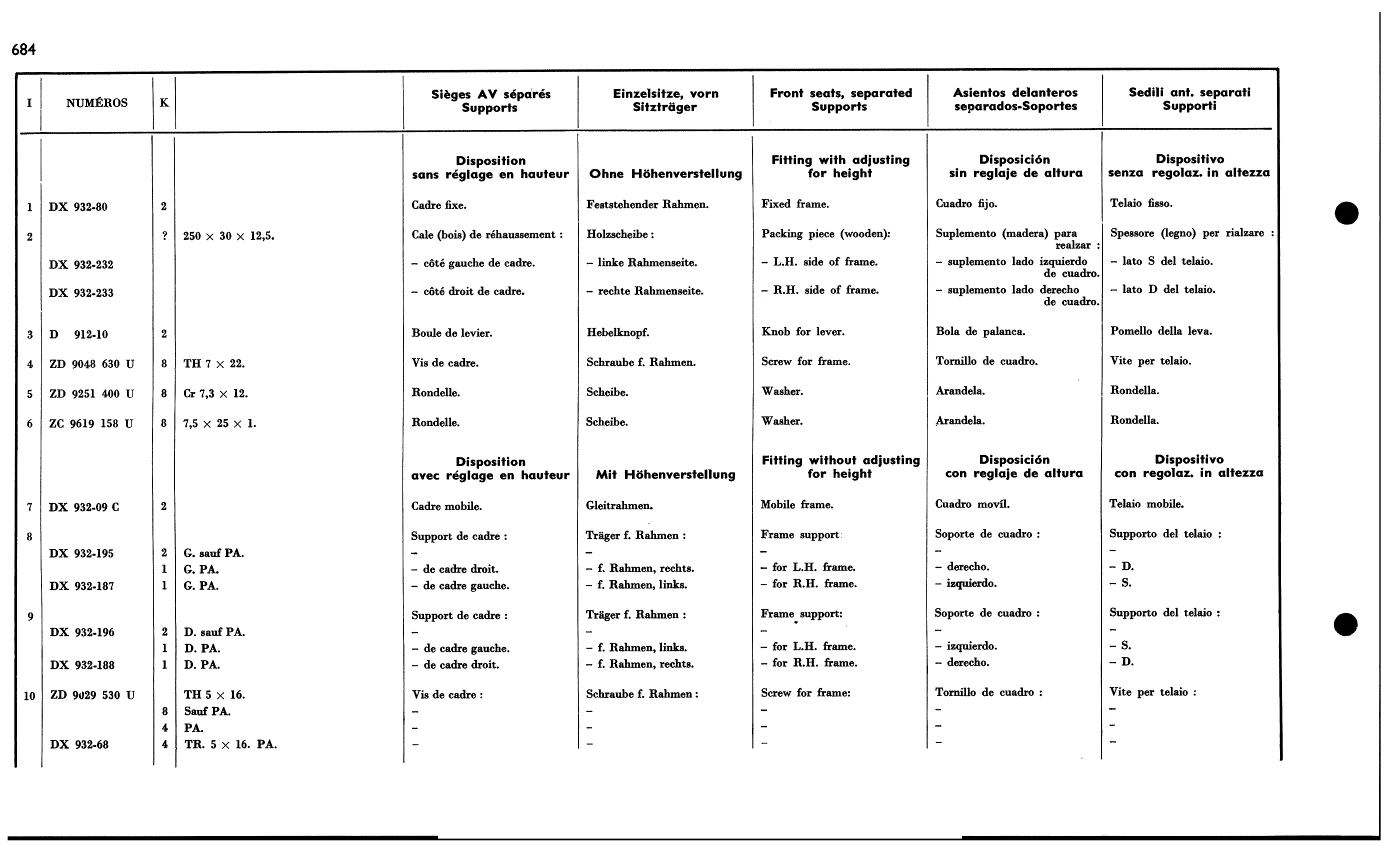 Fr. seat supports, page 602 of 688 — 577 Parts Catalogue — Volume I