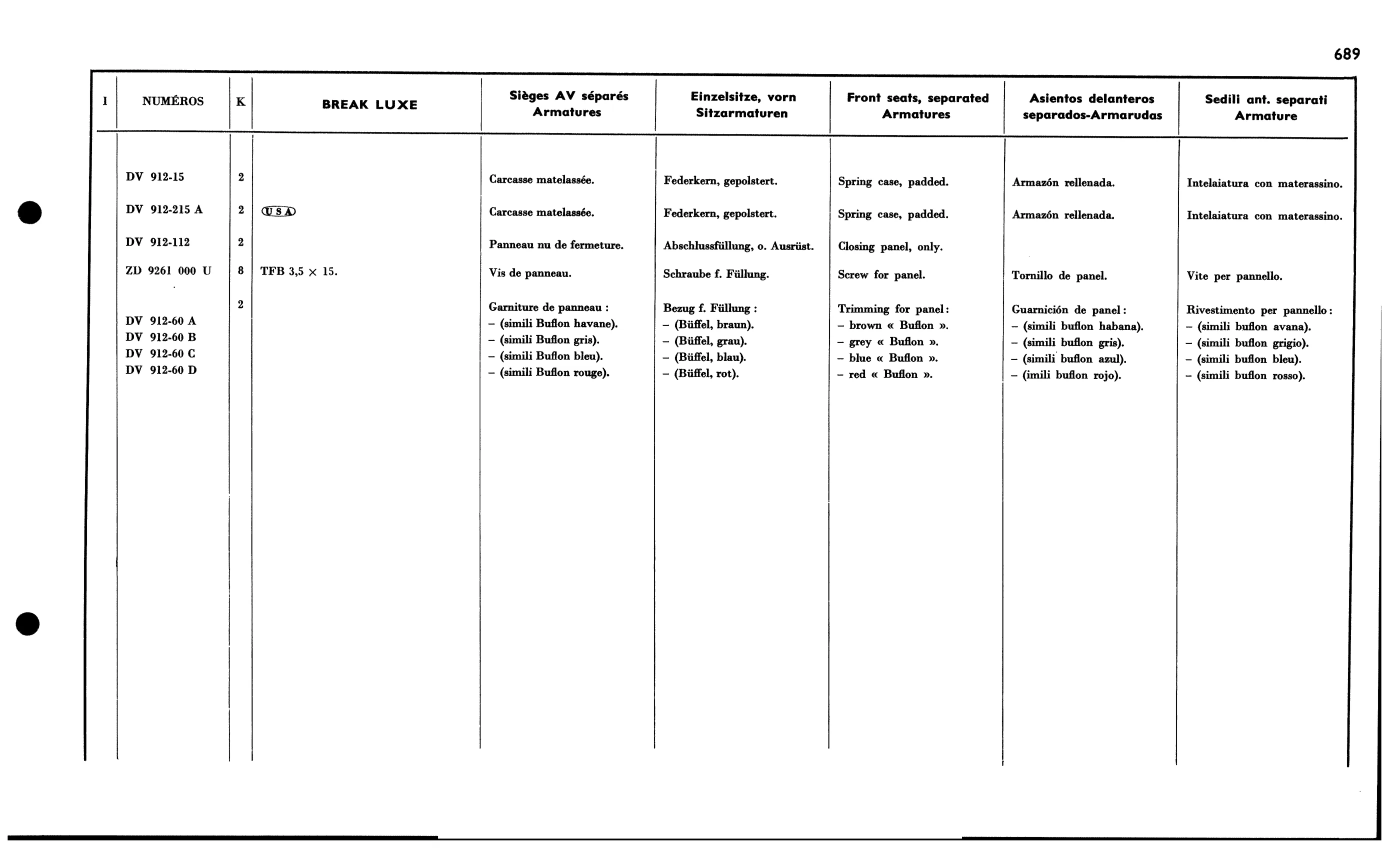 Fr. seat armatures, page 605 of 688 — 577 Parts Catalogue — Volume I