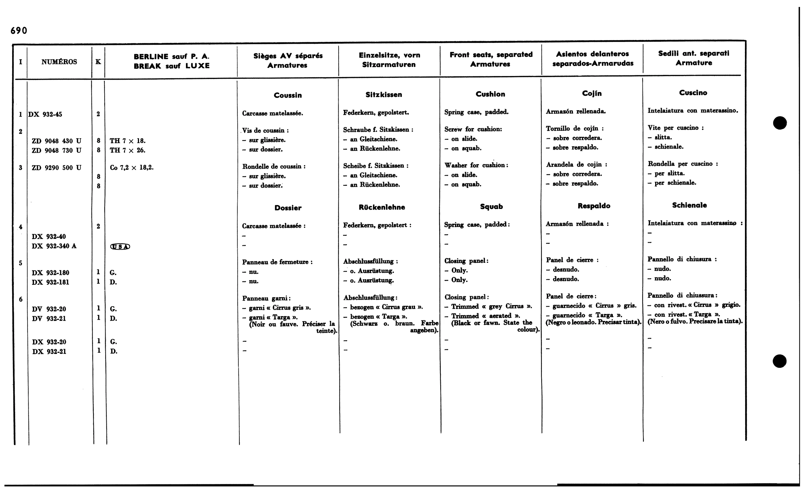 Fr. seat armatures, page 606 of 688 — 577 Parts Catalogue — Volume I