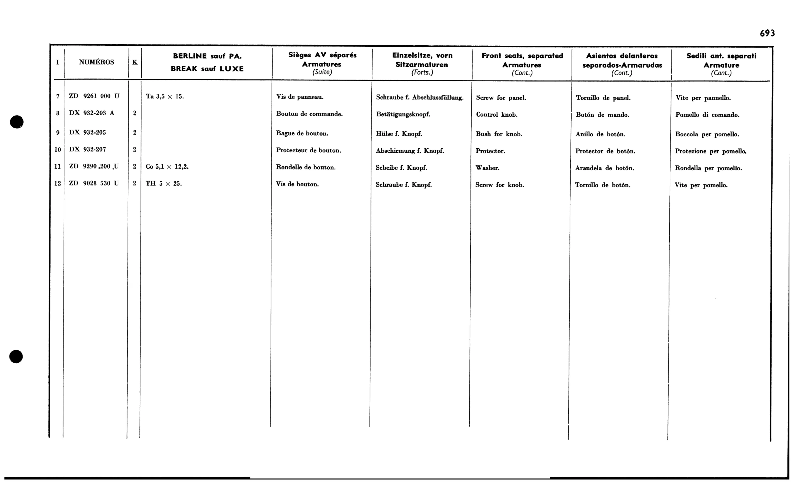 Fr. seat armatures, page 607 of 688 — 577 Parts Catalogue — Volume I