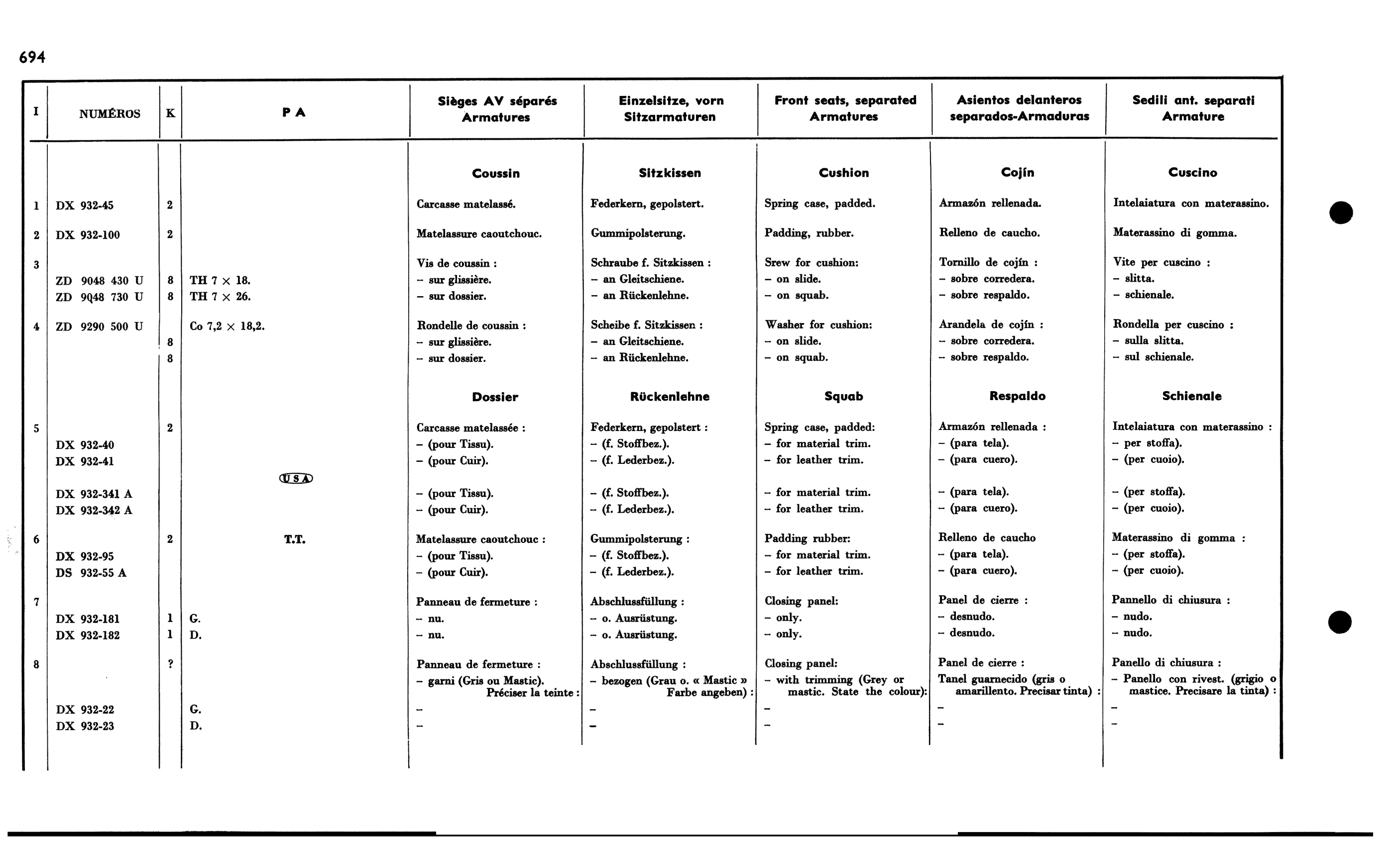 Fr. seats PA, page 609 of 688 — 577 Parts Catalogue — Volume I