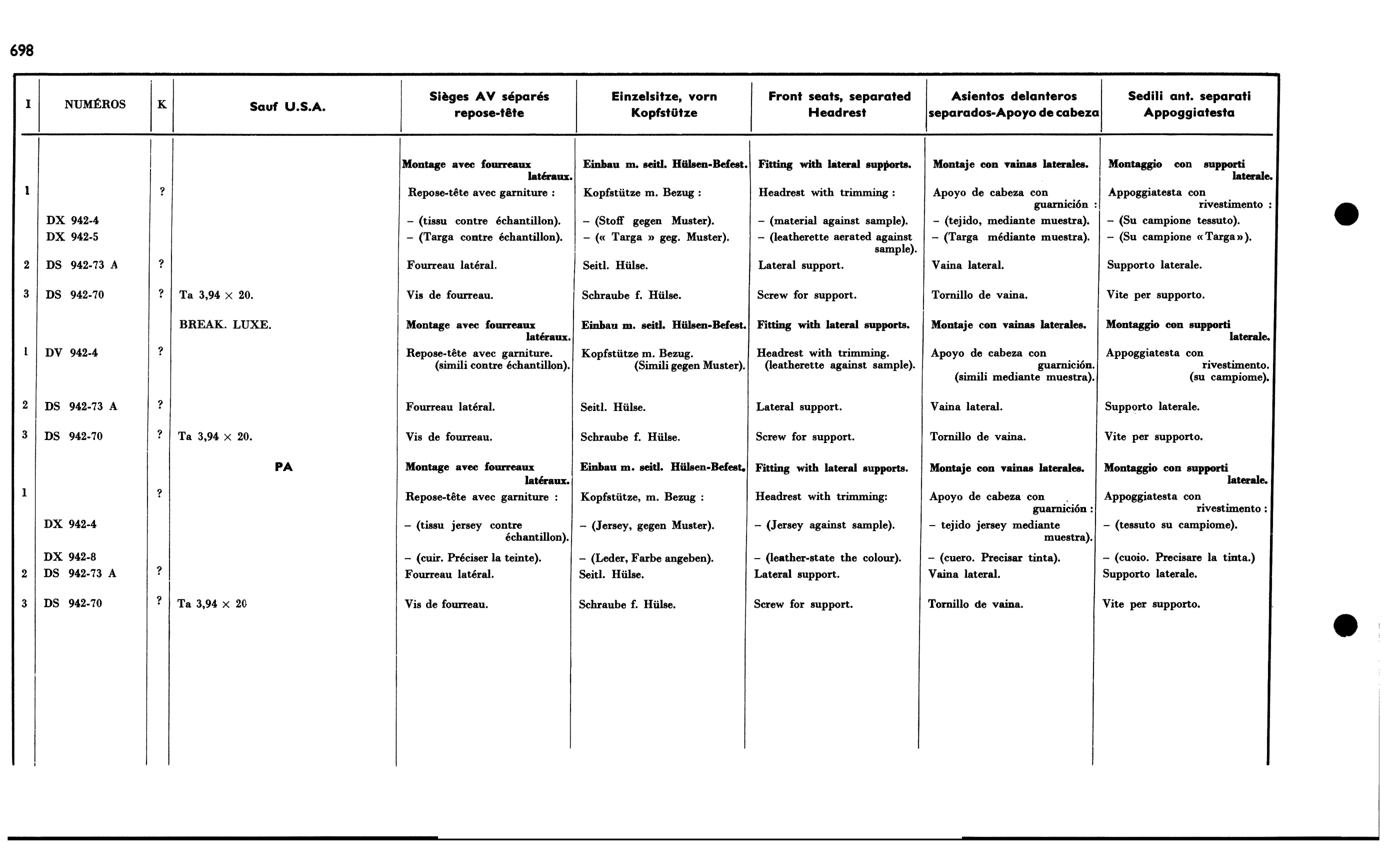 Headrests, page 612 of 688 — 577 Parts Catalogue — Volume I