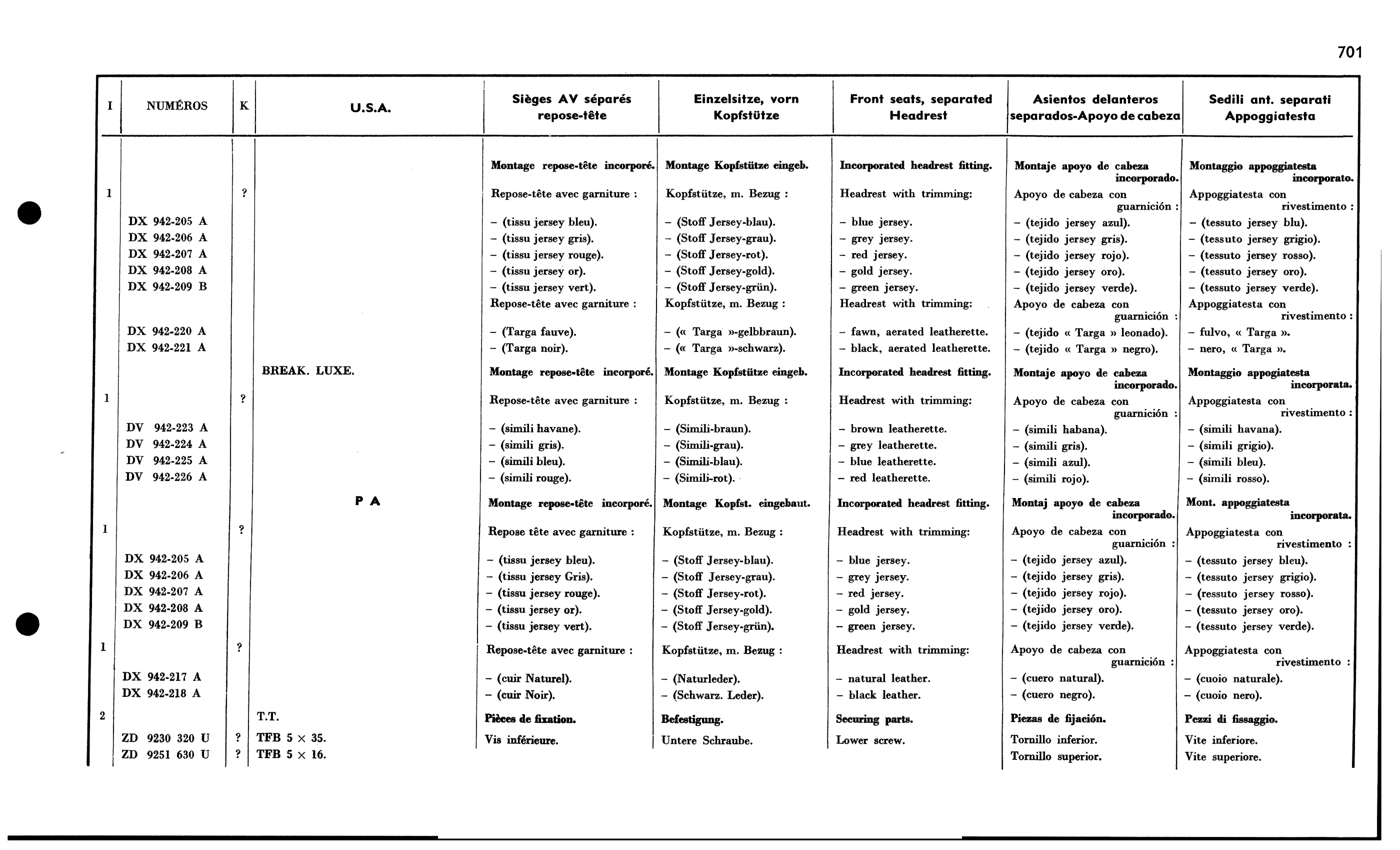 Headrests USA, page 614 of 688 — 577 Parts Catalogue — Volume I
