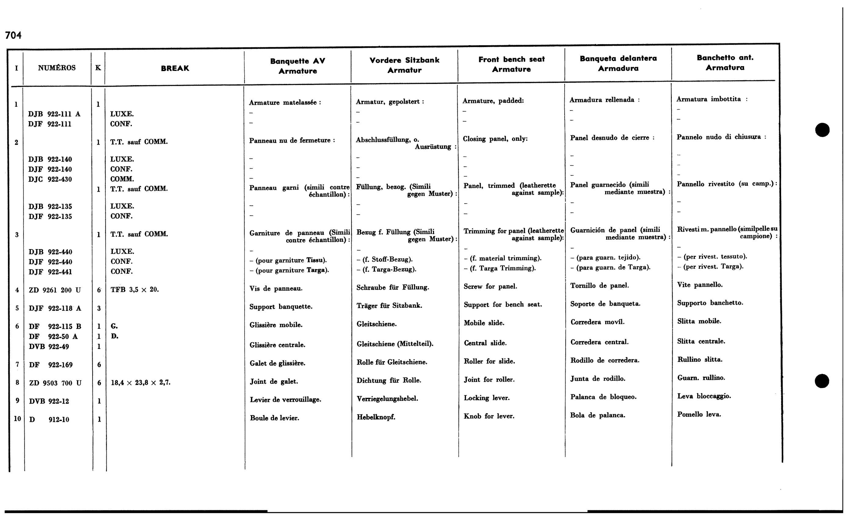 Front bench seat, page 618 of 688 — 577 Parts Catalogue — Volume I