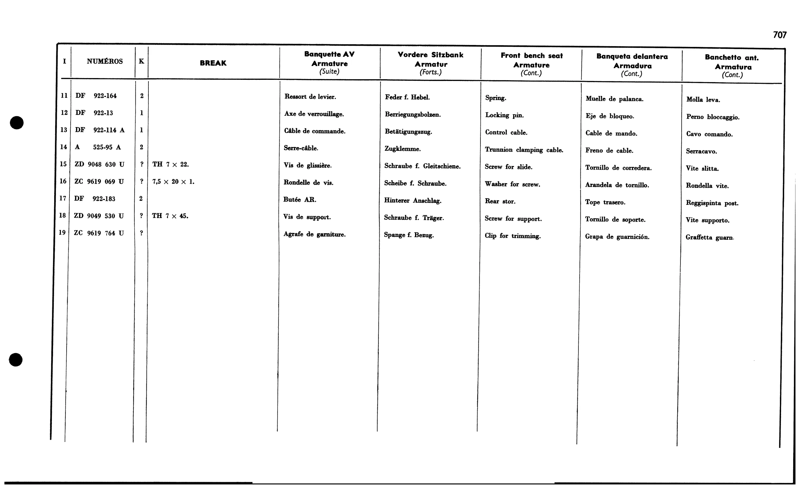 Front bench seat, page 619 of 688 — 577 Parts Catalogue — Volume I