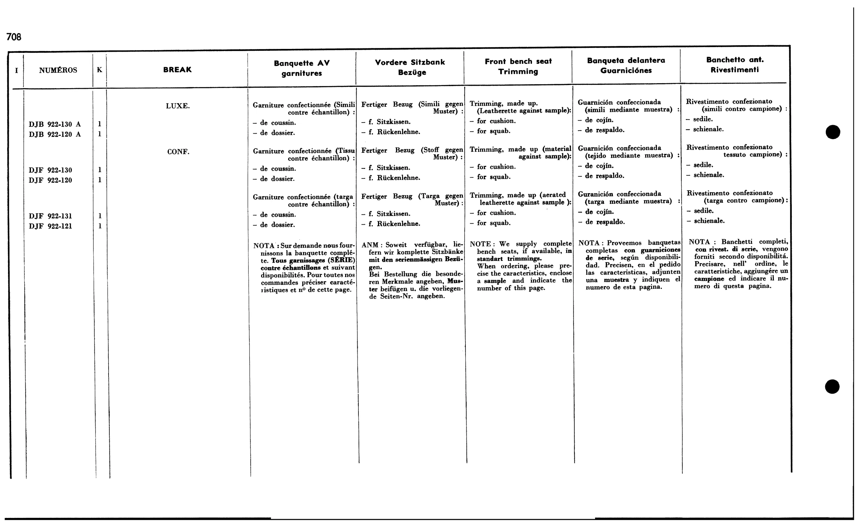 Front bench seat trim, page 620 of 688 — 577 Parts Catalogue — Volume I