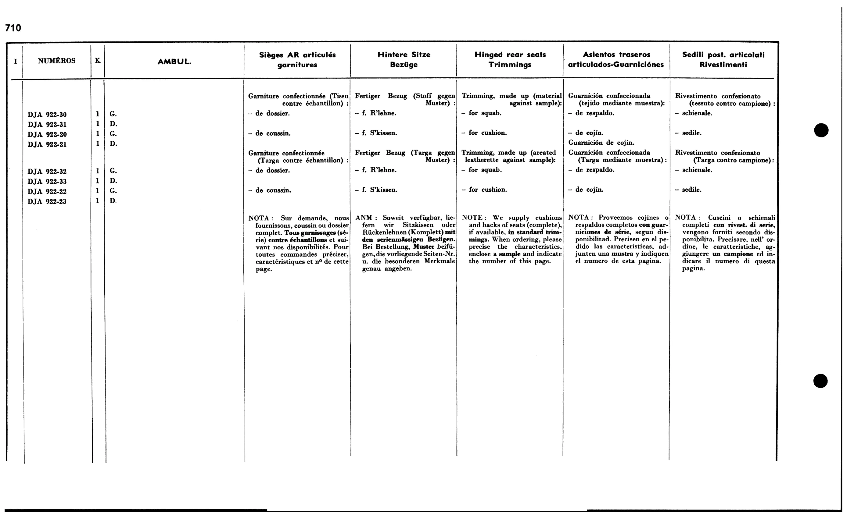 Hinged r. seats AMBU, page 622 of 688 — 577 Parts Catalogue — Volume I
