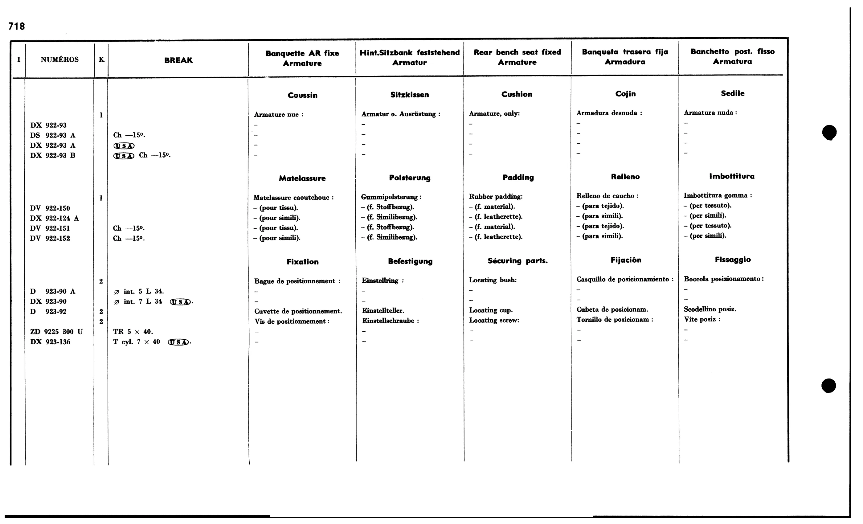 R. bench seat Bk fixed, page 630 of 688 — 577 Parts Catalogue — Volume I