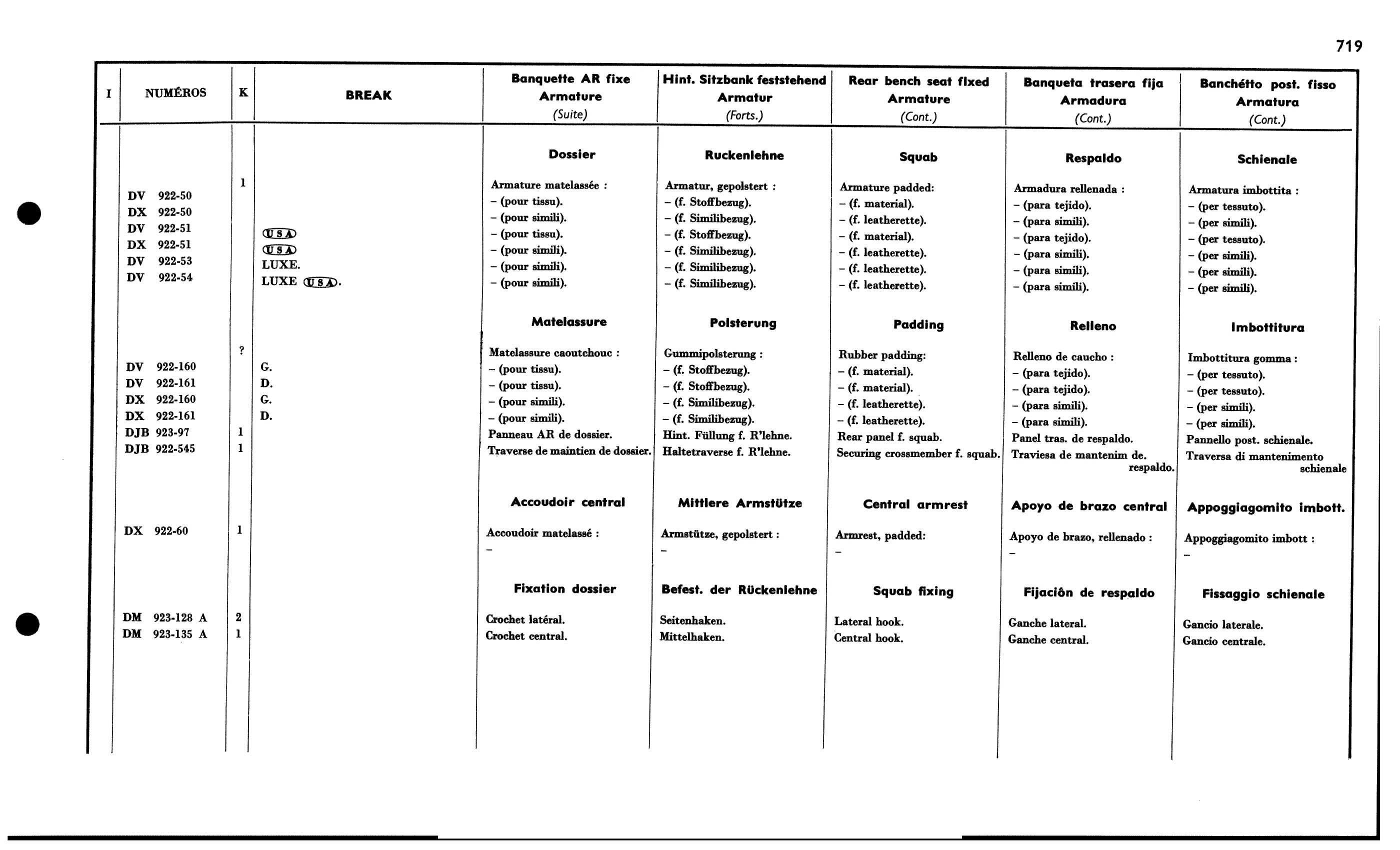 R. bench seat Bk fixed, page 631 of 688 — 577 Parts Catalogue — Volume I