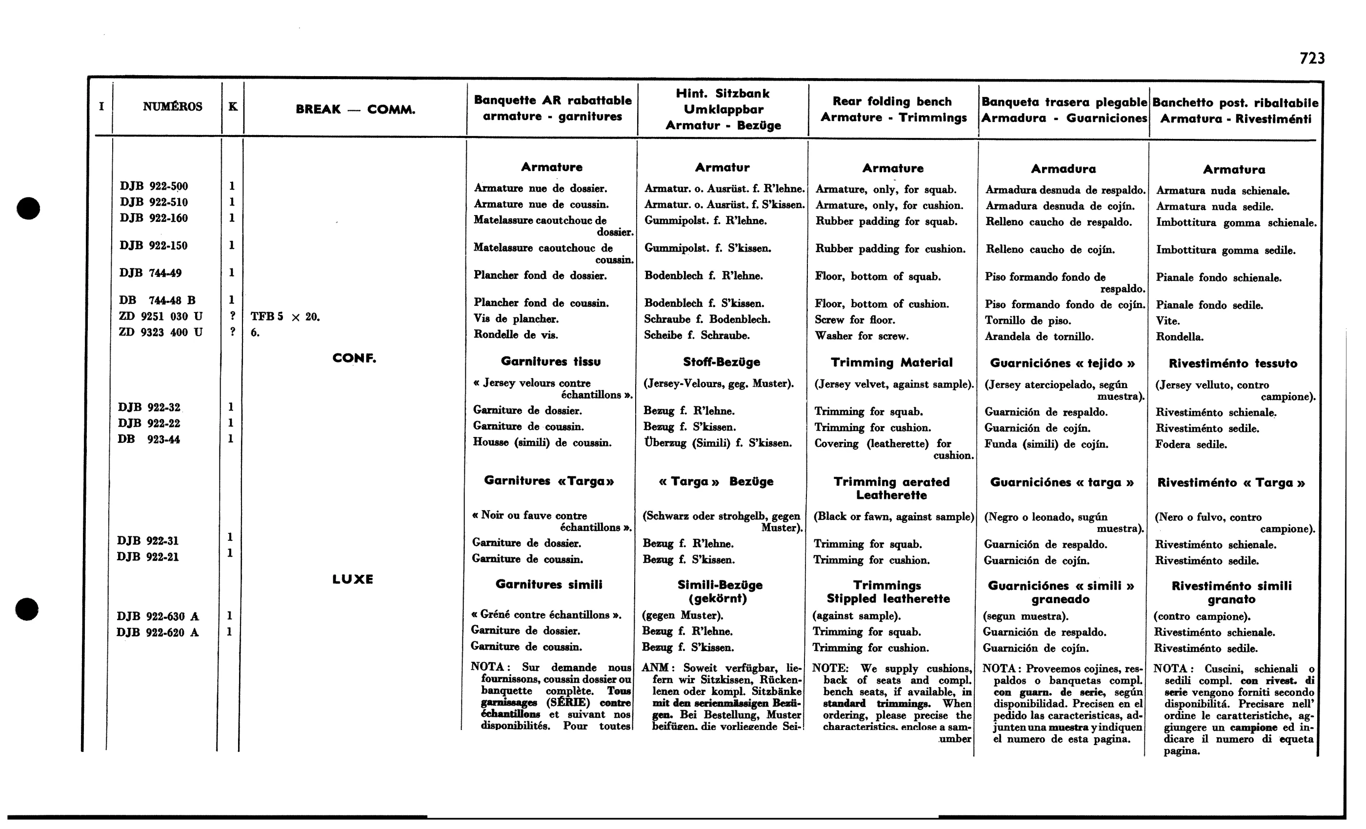 R. bench seat Bk fixed, page 635 of 688 — 577 Parts Catalogue — Volume I