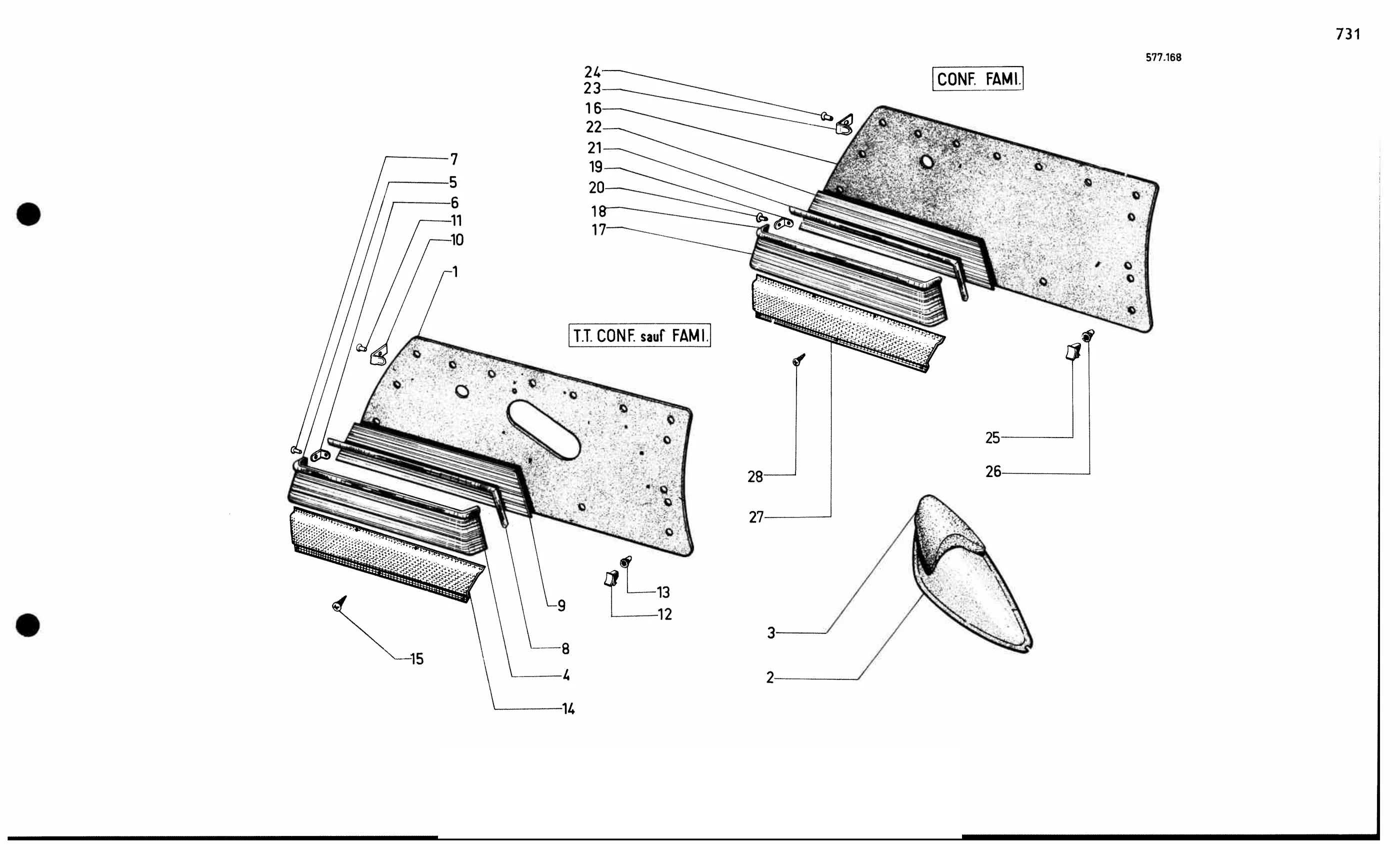 Fr. door trim Confort, page 640 of 688 — 577 Parts Catalogue — Volume I