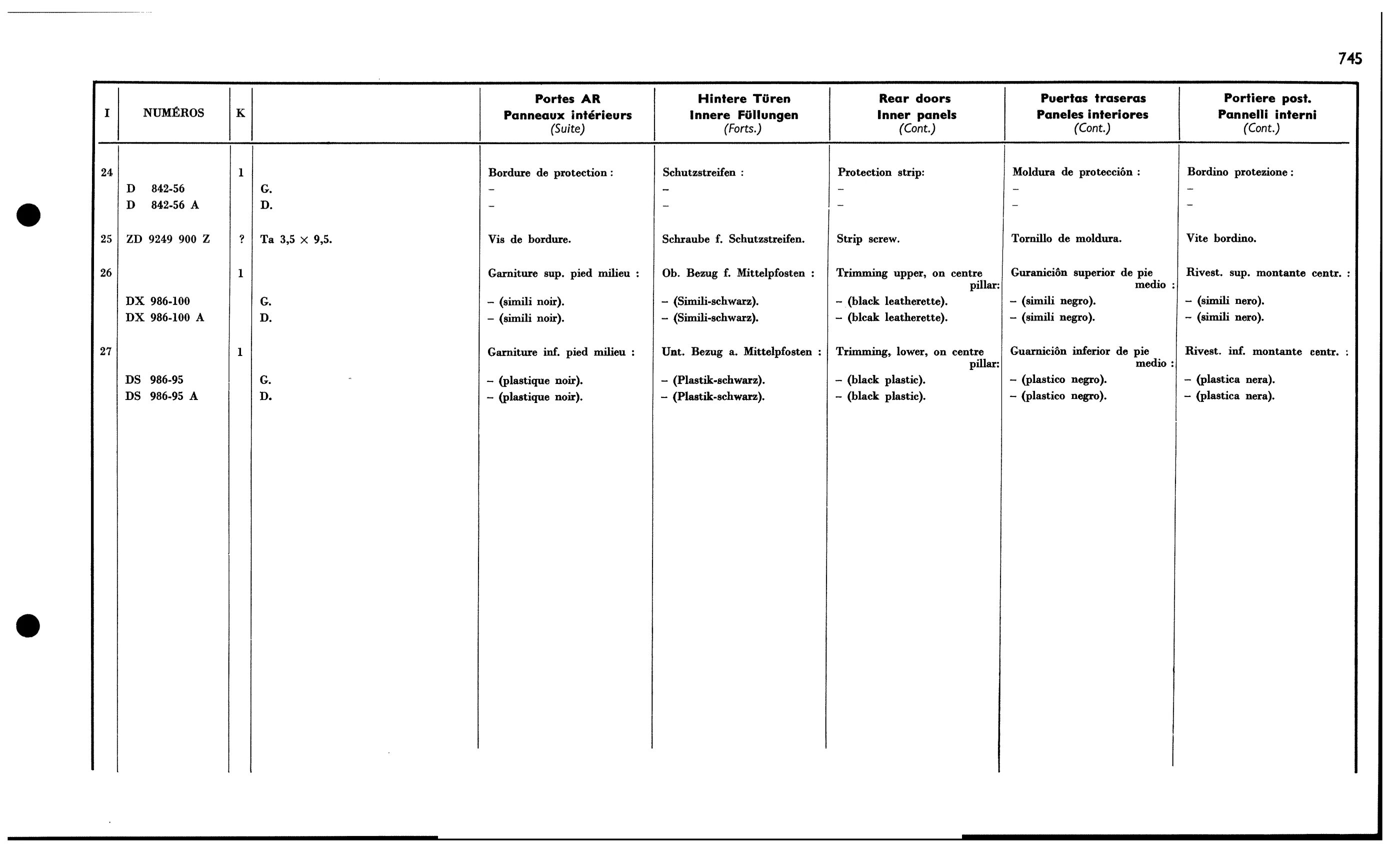 R. door int. panel Bk confort, DSuper, page 651 of 688 — 577 Parts Catalogue — Volume I