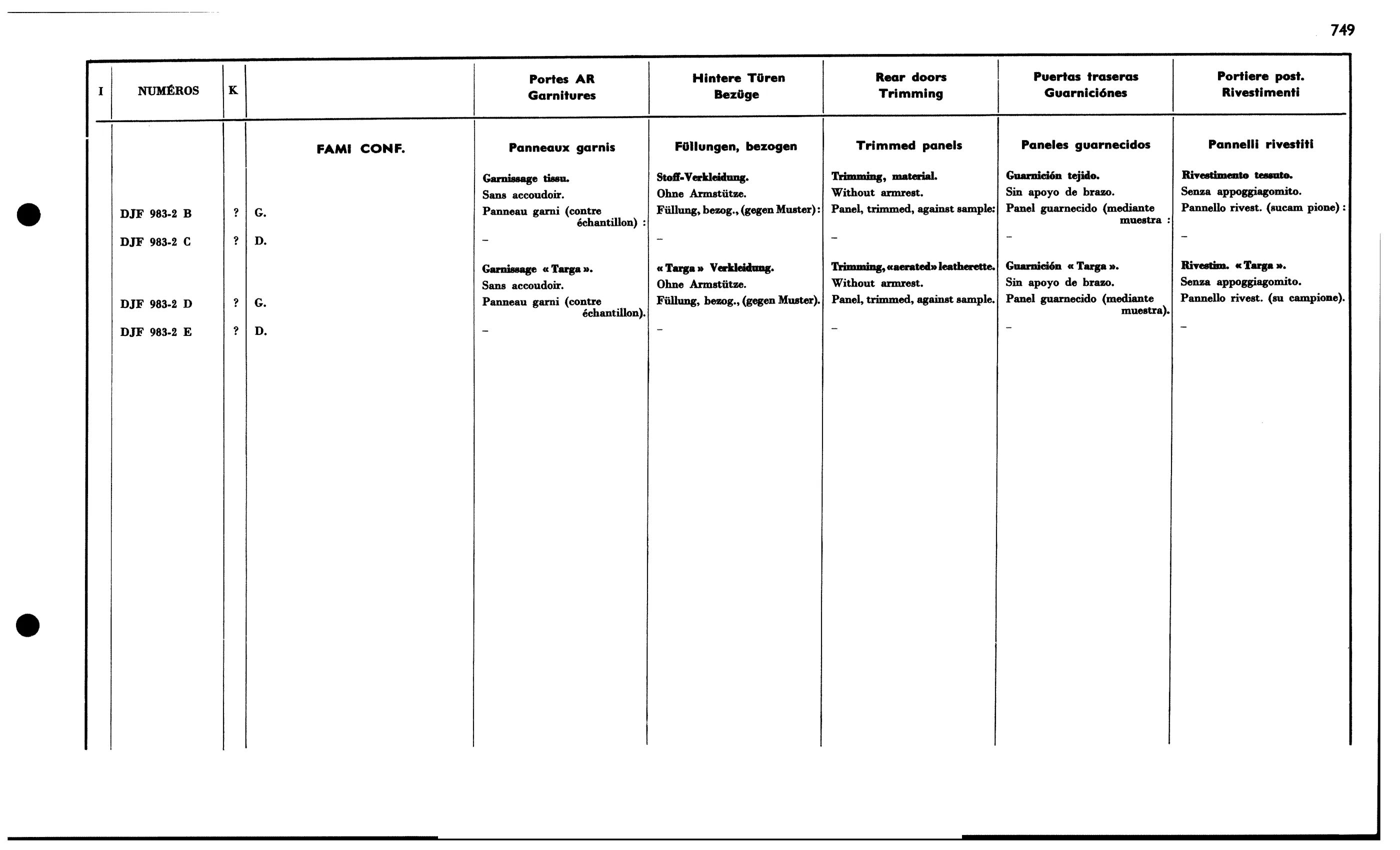 R. door trimming, page 654 of 688 — 577 Parts Catalogue — Volume I