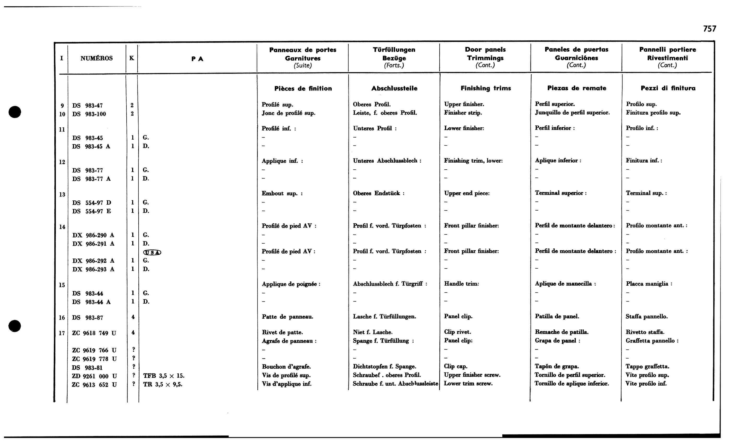 Pallas int. door trim, page 659 of 688 — 577 Parts Catalogue — Volume I