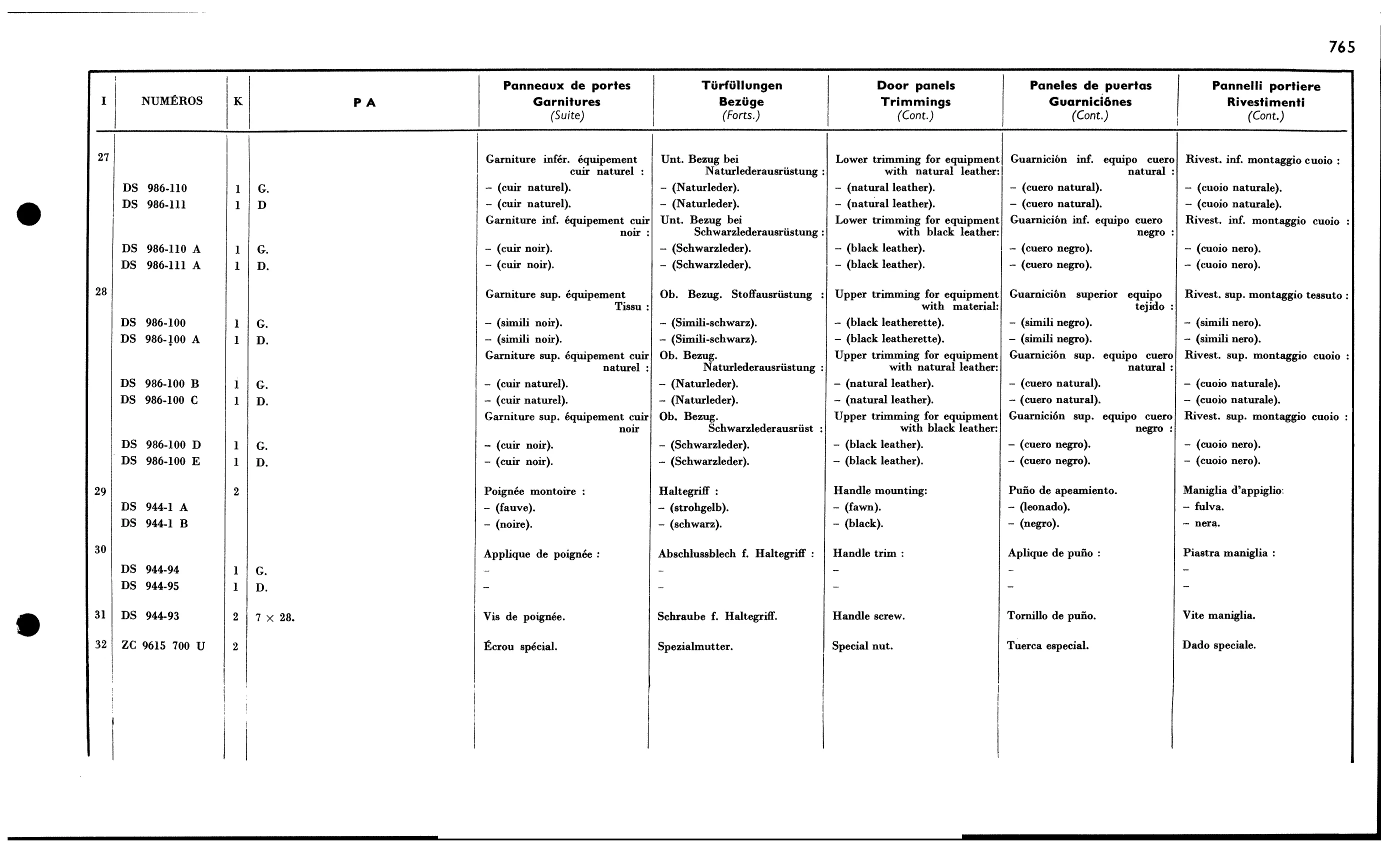 Pallas int. door trim, page 663 of 688 — 577 Parts Catalogue — Volume I