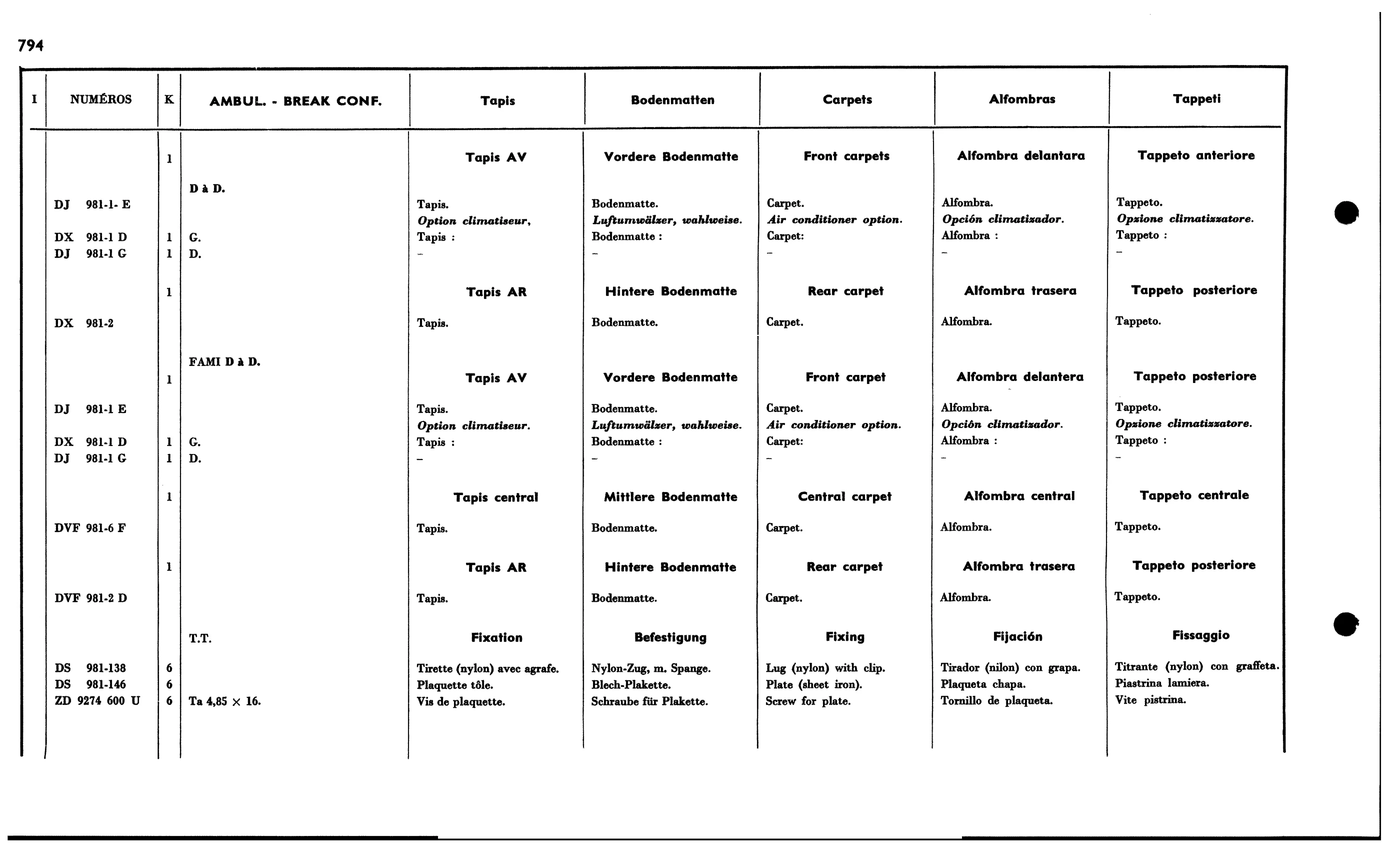 Carpets, page 682 of 688 — 577 Parts Catalogue — Volume I