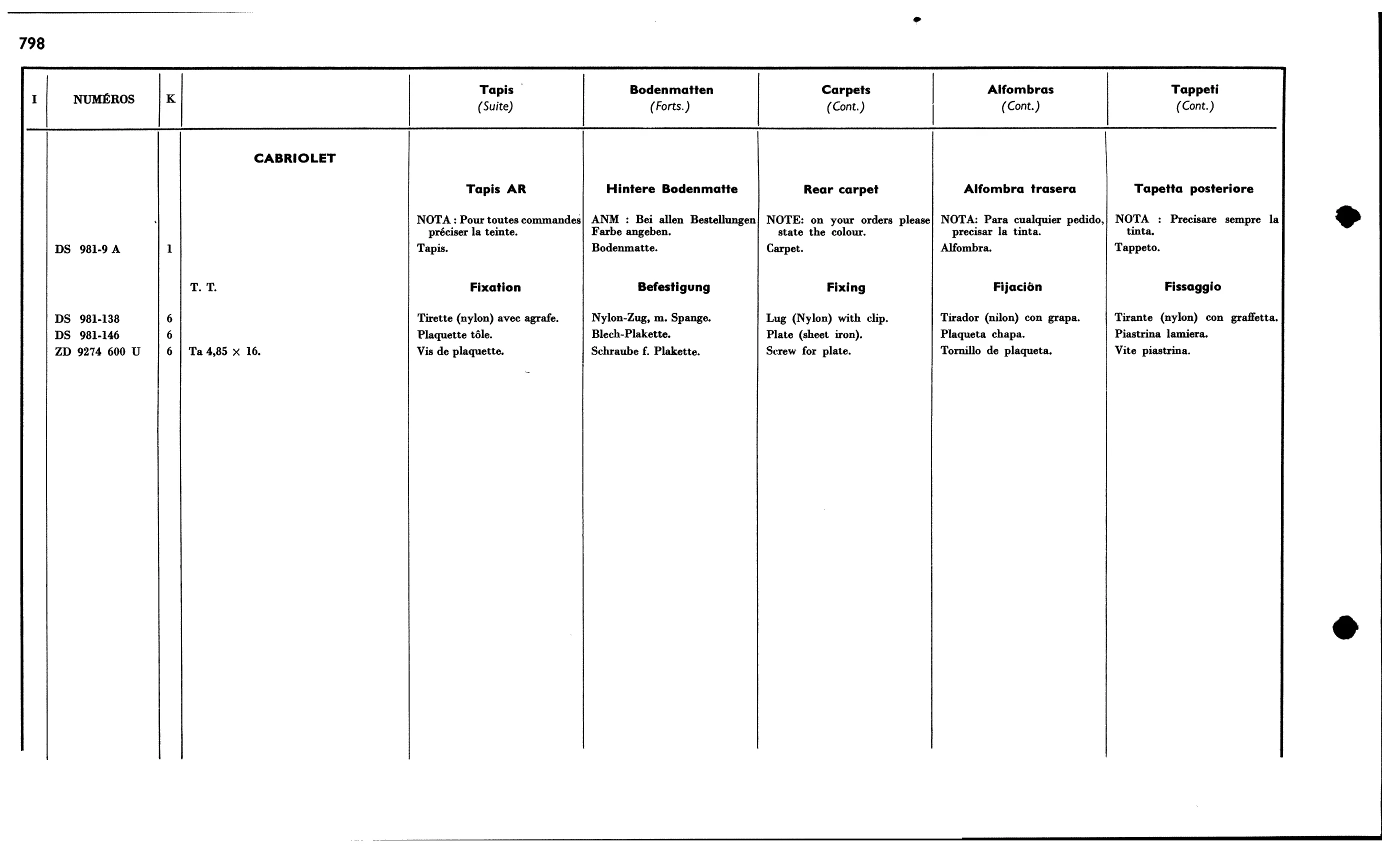 Carpets, page 686 of 688 — 577 Parts Catalogue — Volume I