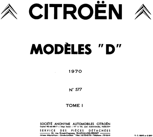 English, page 1 — 577 Parts Catalogue — Volume I