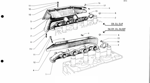 Exhaust manifolds,  carb., page 86 — 577 Parts Catalogue — Volume I