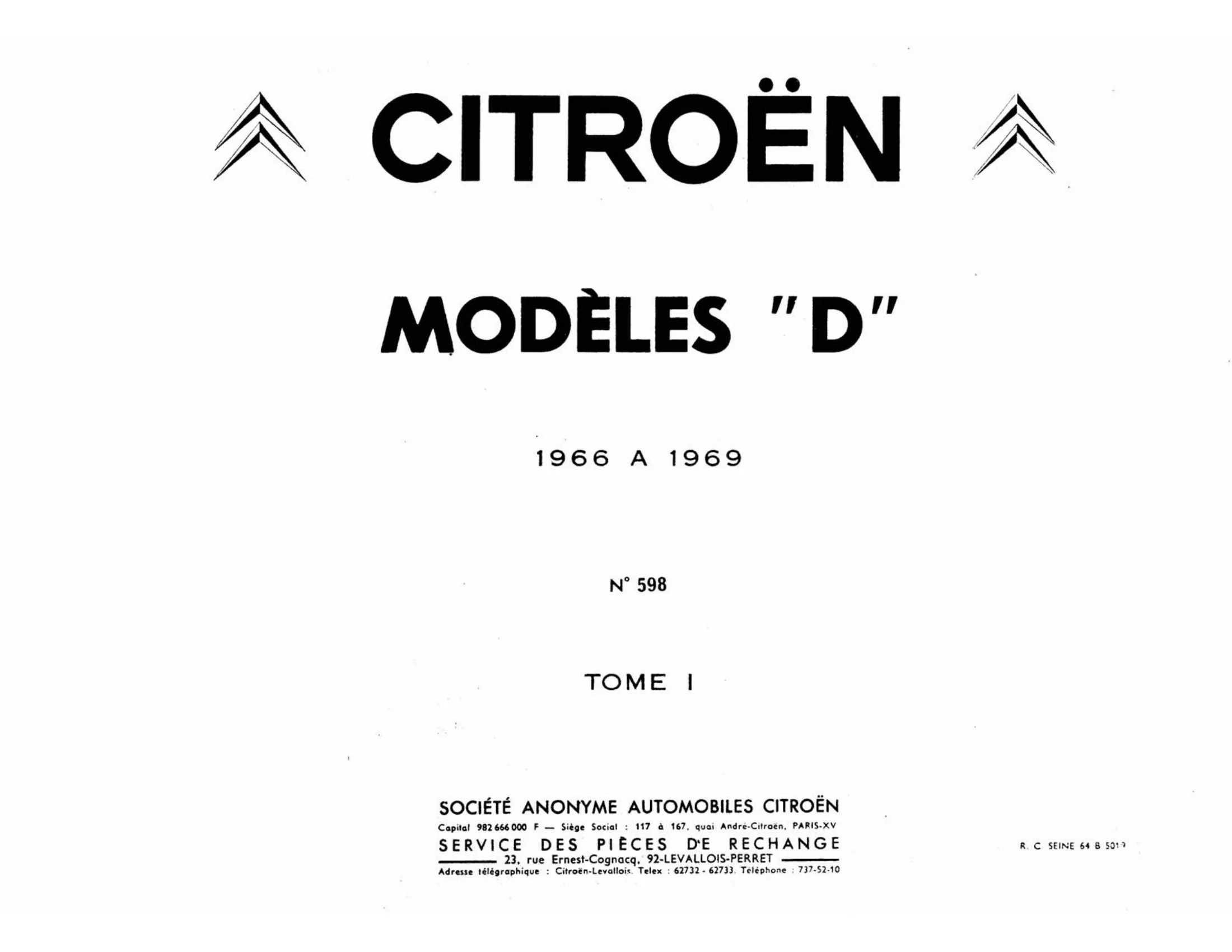 Tome I, page 2 of 344 — 598 Parts Catalogue — Volume I
