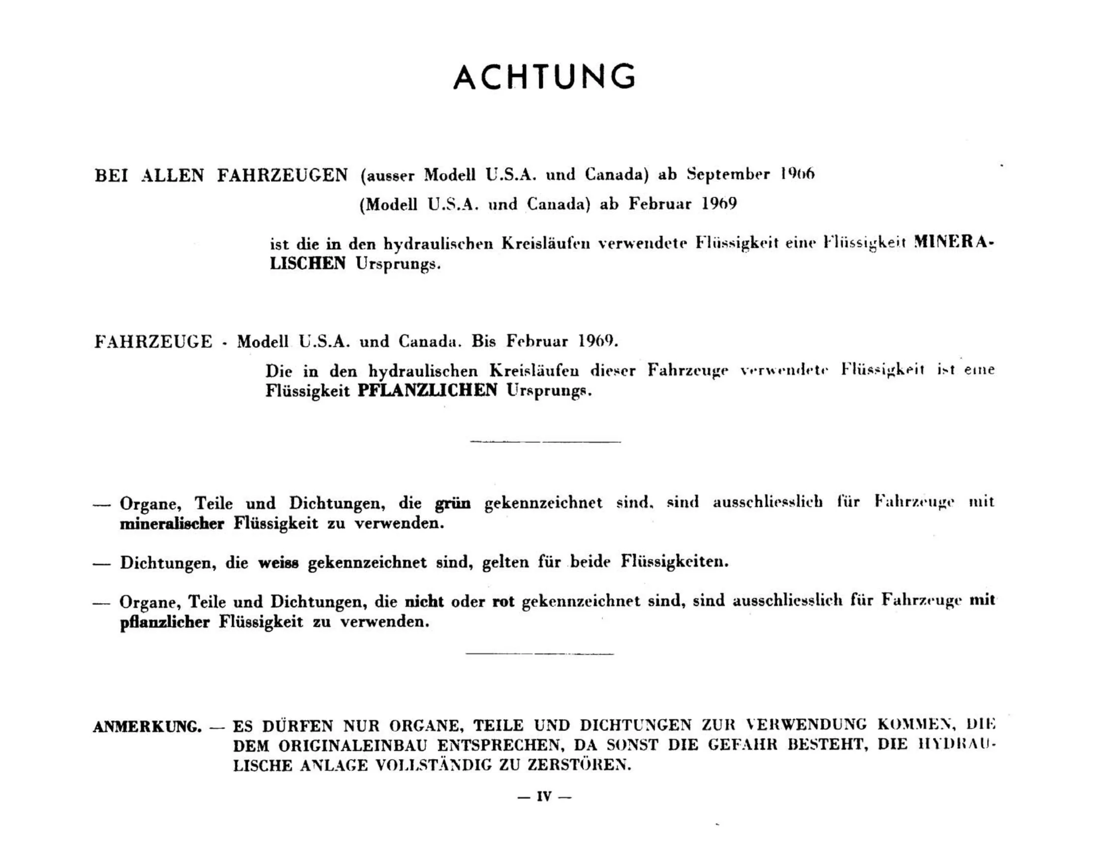 Hydraulic fluid warning, page 4 of 344 — 598 Parts Catalogue — Volume I