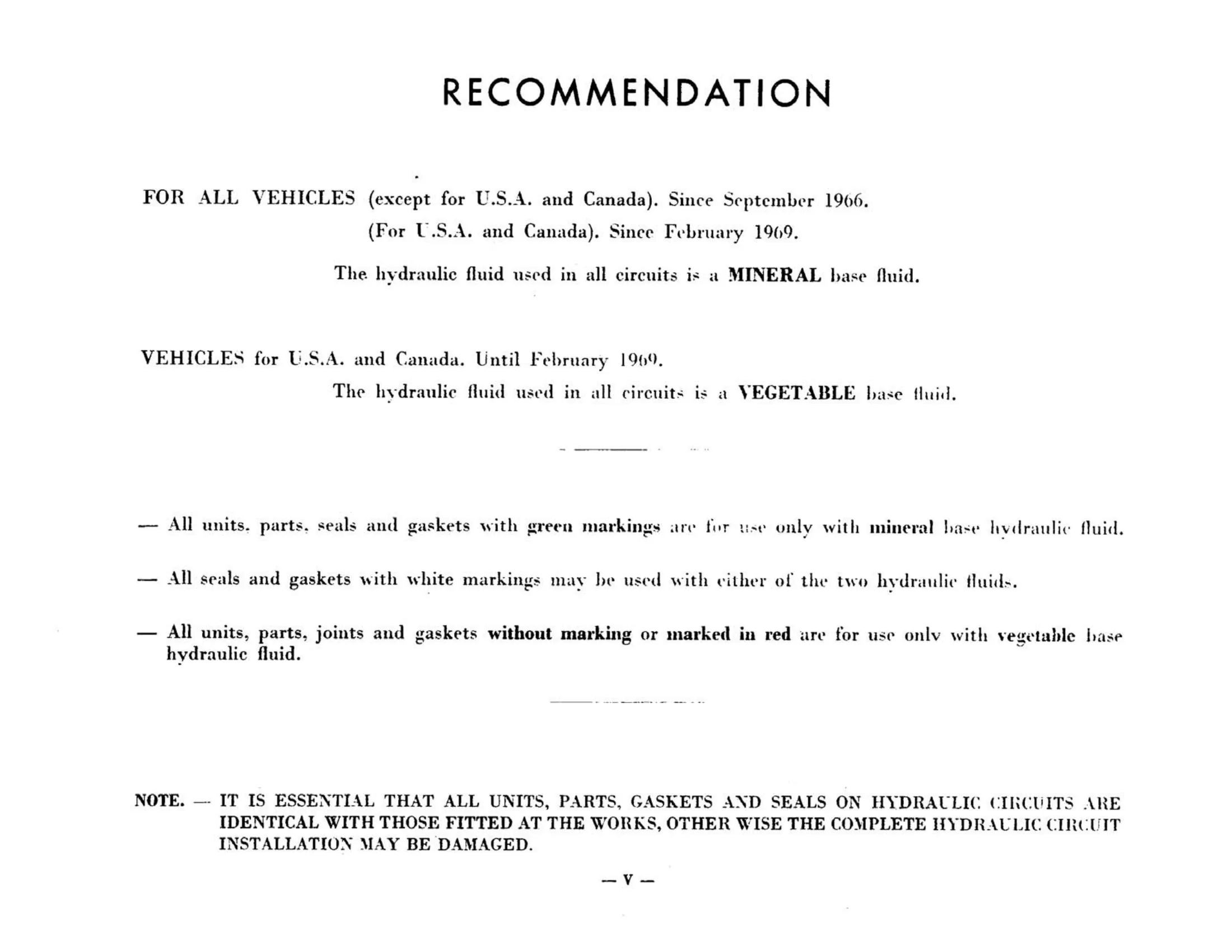 Hydraulic fluid warning, page 5 of 344 — 598 Parts Catalogue — Volume I
