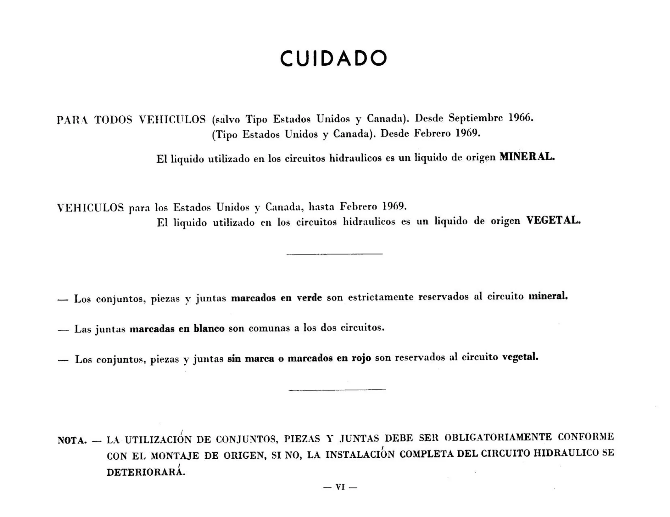 Hydraulic fluid warning, page 6 of 344 — 598 Parts Catalogue — Volume I