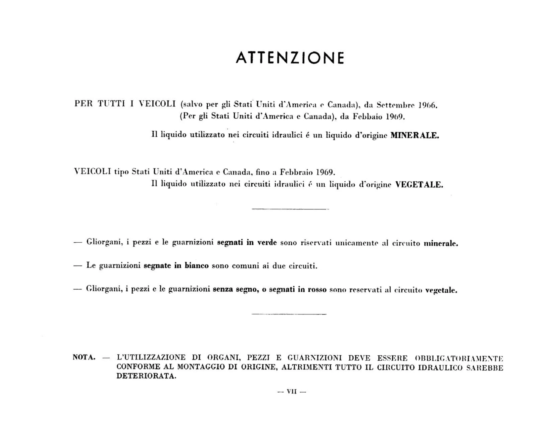 Hydraulic fluid warning, page 7 of 344 — 598 Parts Catalogue — Volume I
