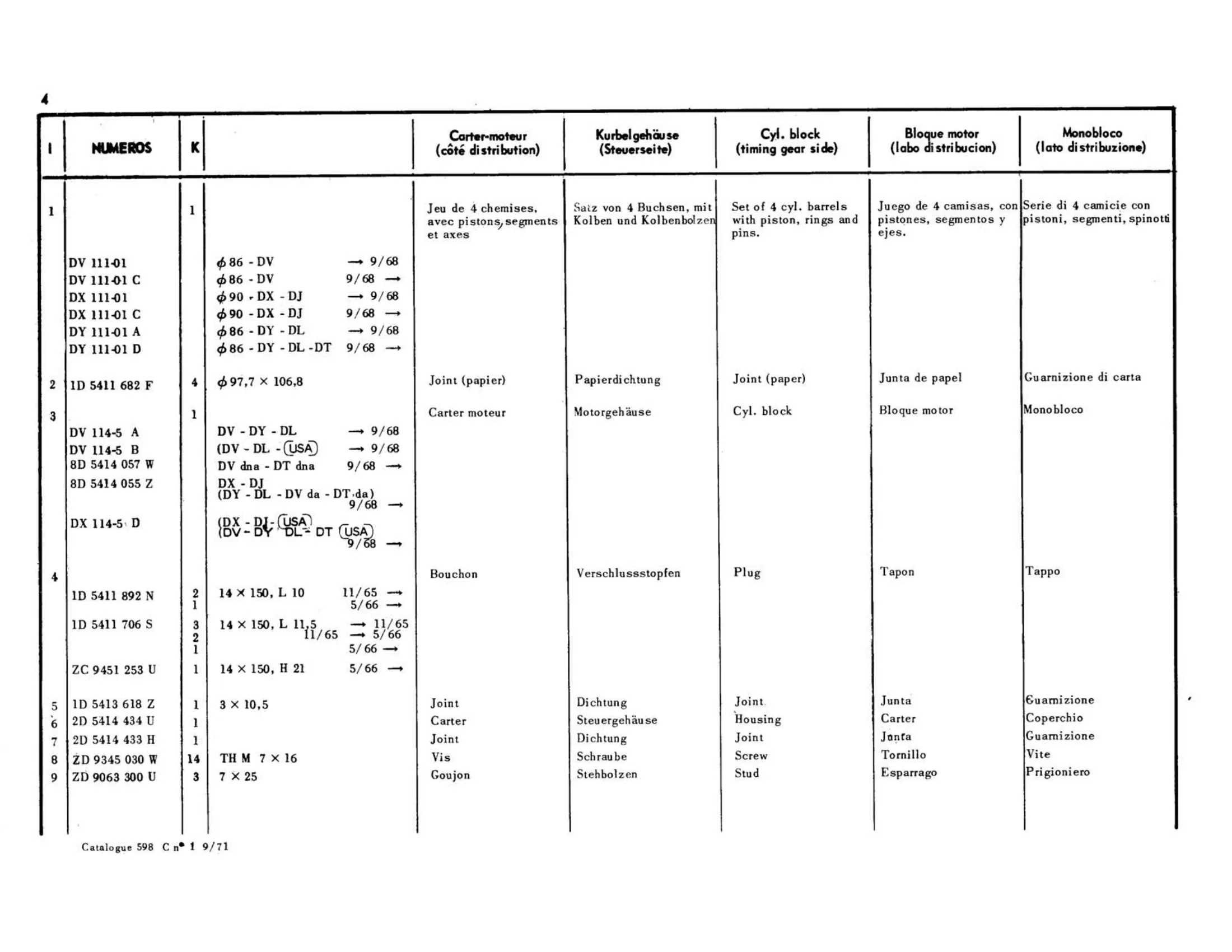 Cylinder block, page 48 of 344 — 598 Parts Catalogue — Volume I