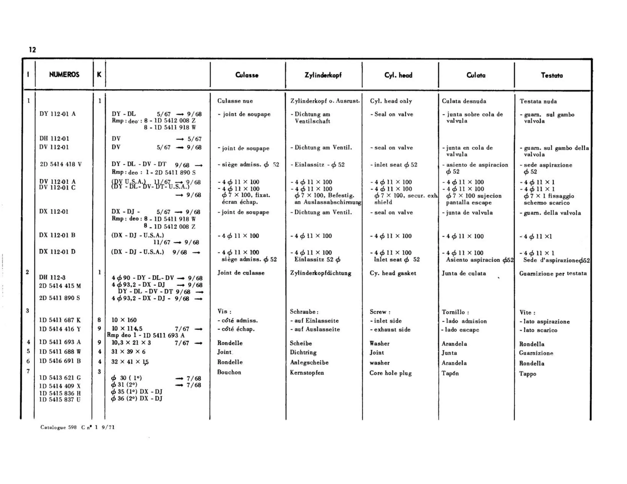 Cylinder head, page 54 of 344 — 598 Parts Catalogue — Volume I