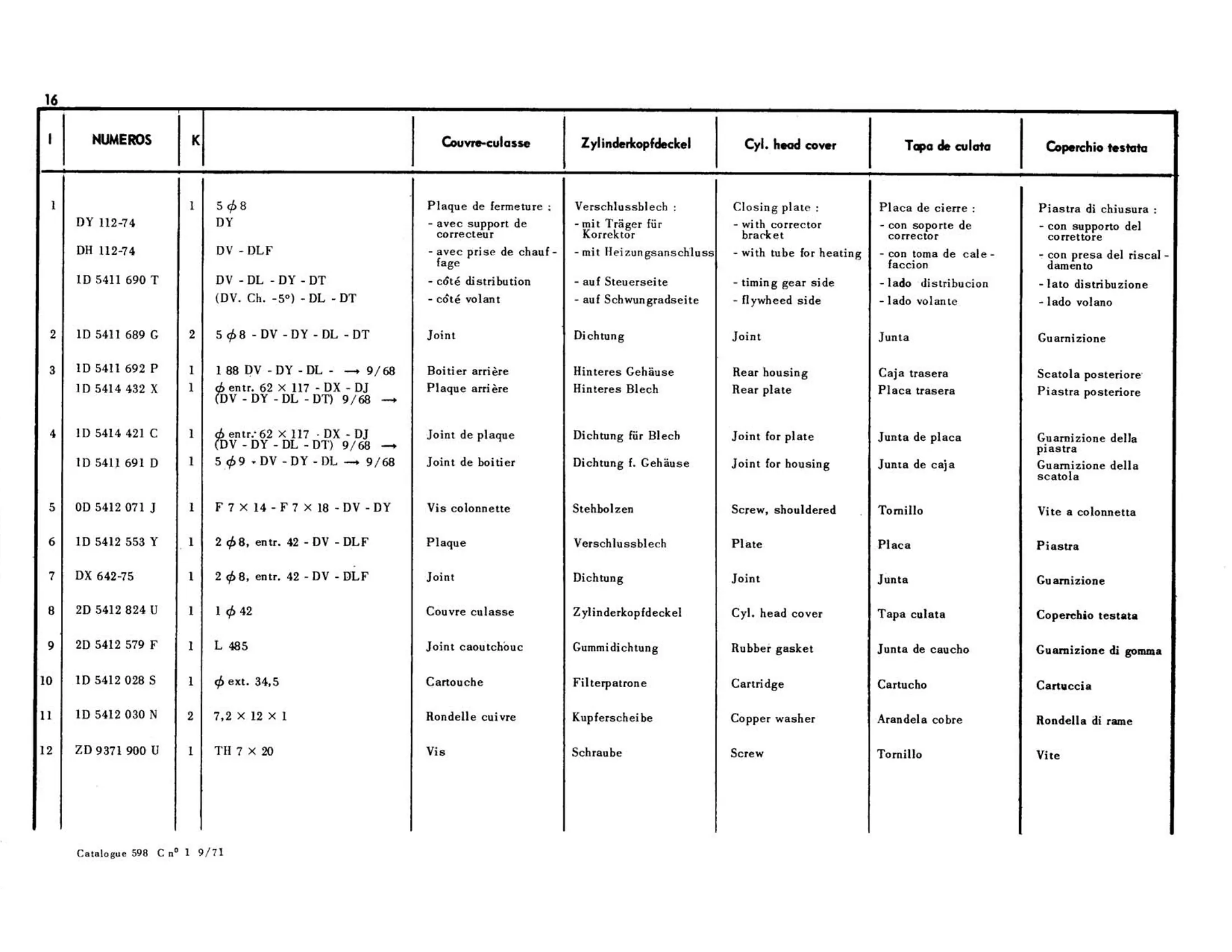 Head cover, page 57 of 344 — 598 Parts Catalogue — Volume I