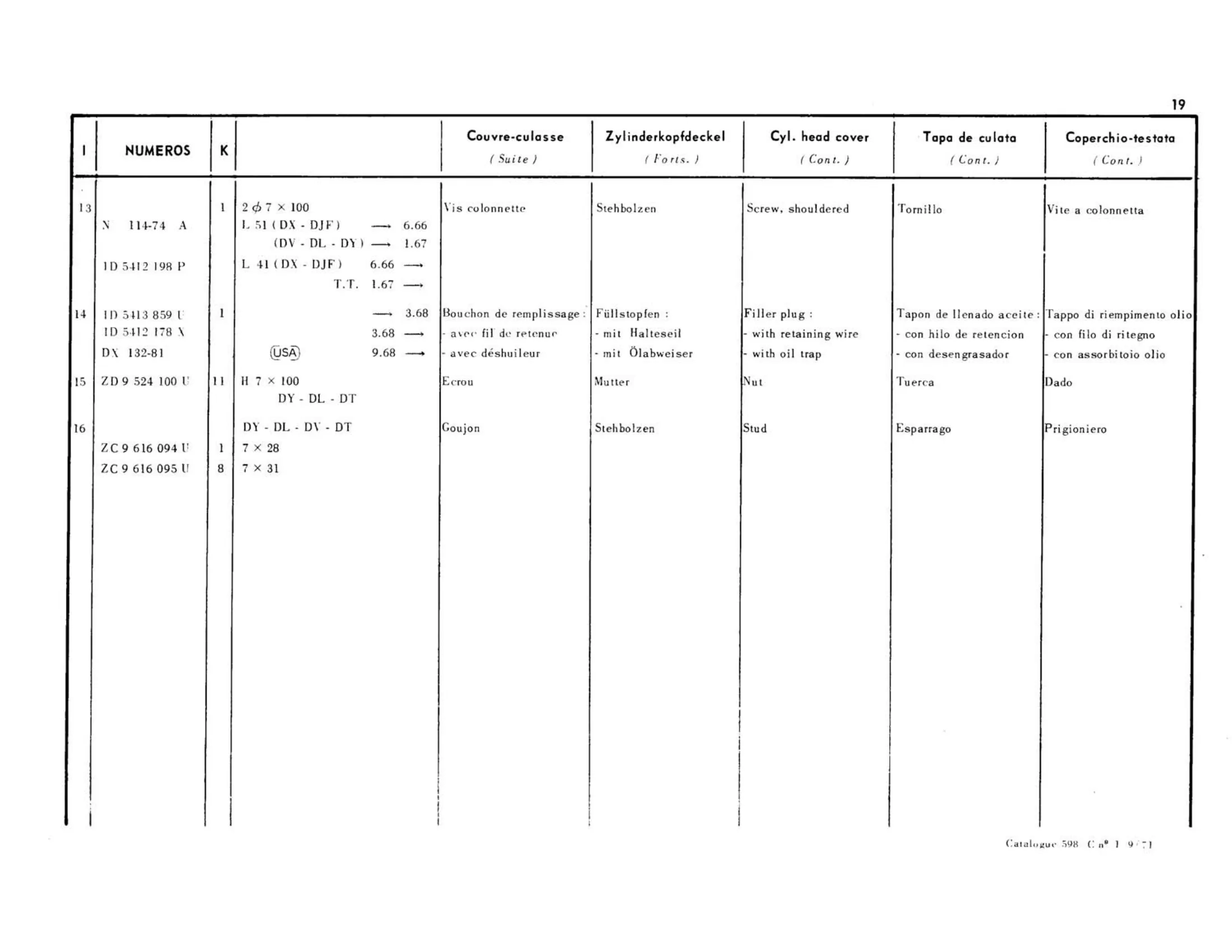 Head cover, page 58 of 344 — 598 Parts Catalogue — Volume I