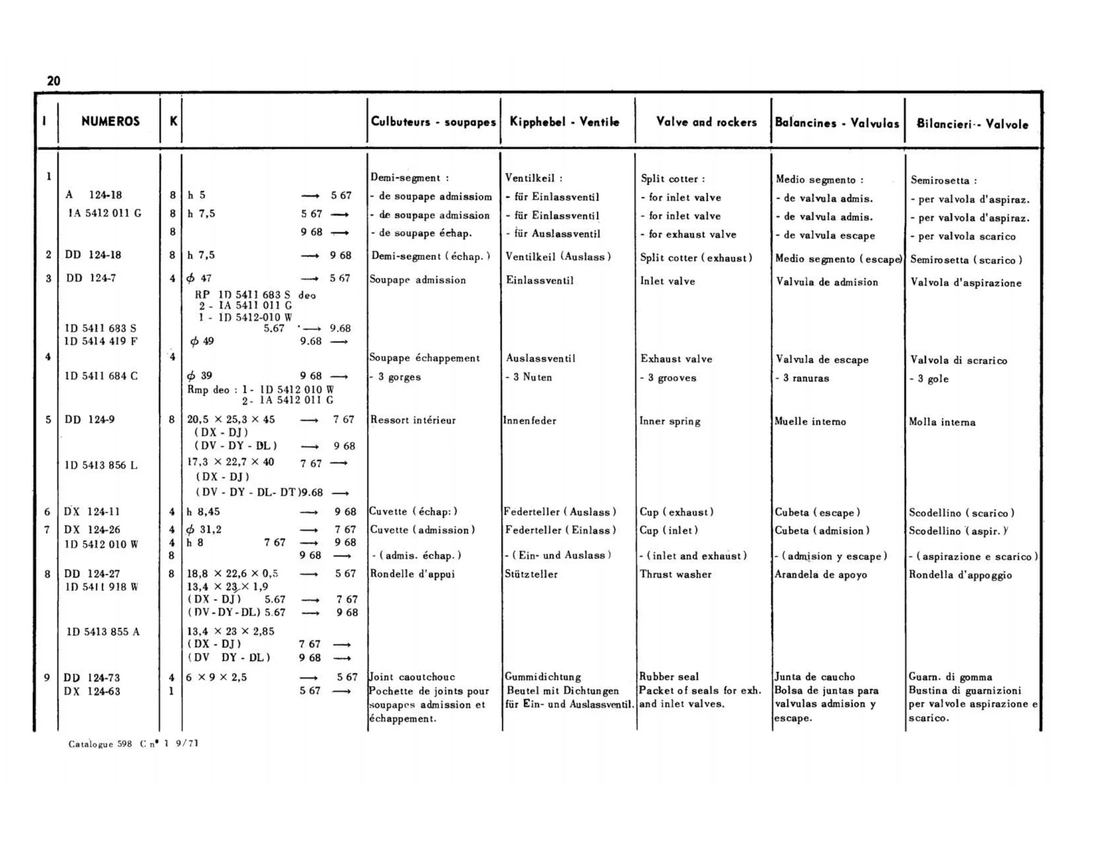 Valves and rocker arms, page 60 of 344 — 598 Parts Catalogue — Volume I