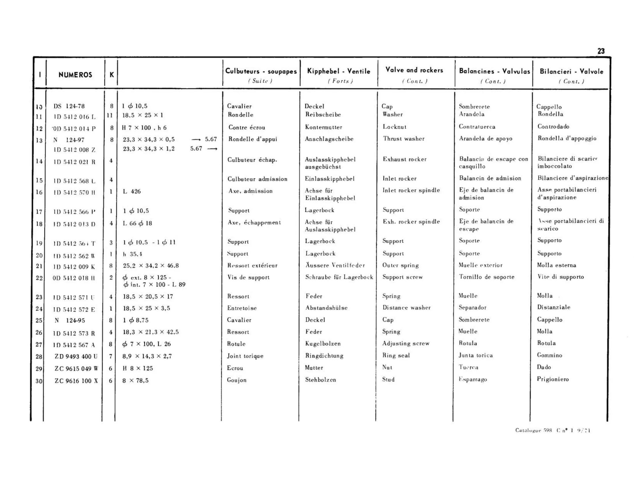 Valves and rocker arms, page 61 of 344 — 598 Parts Catalogue — Volume I