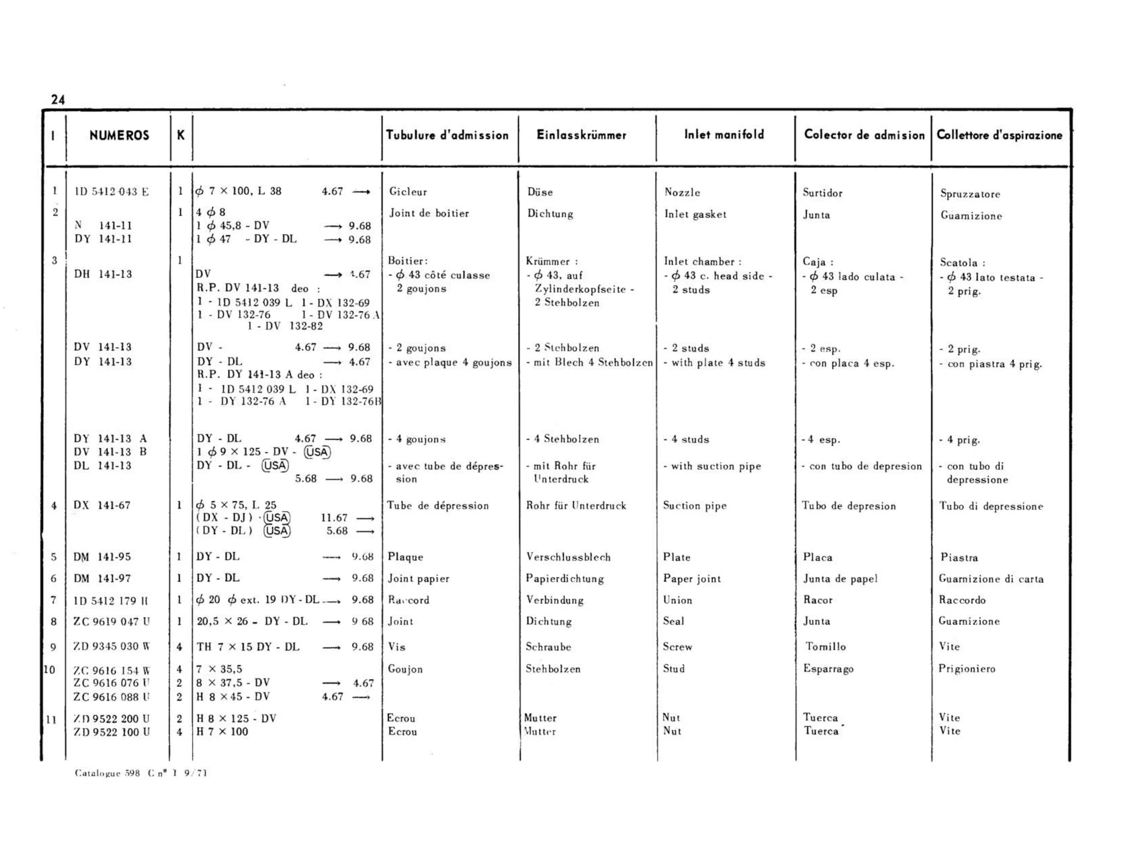 Inlet manifold, page 63 of 344 — 598 Parts Catalogue — Volume I