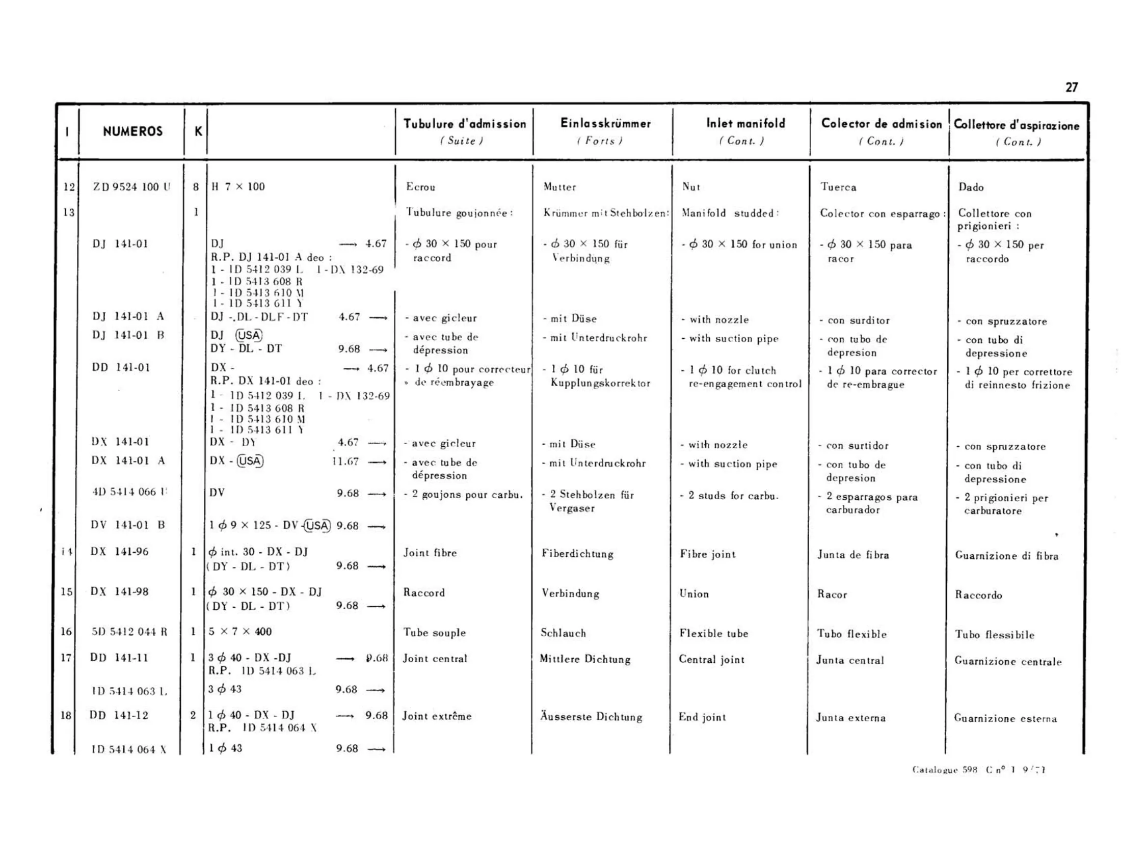 Inlet manifold, page 64 of 344 — 598 Parts Catalogue — Volume I