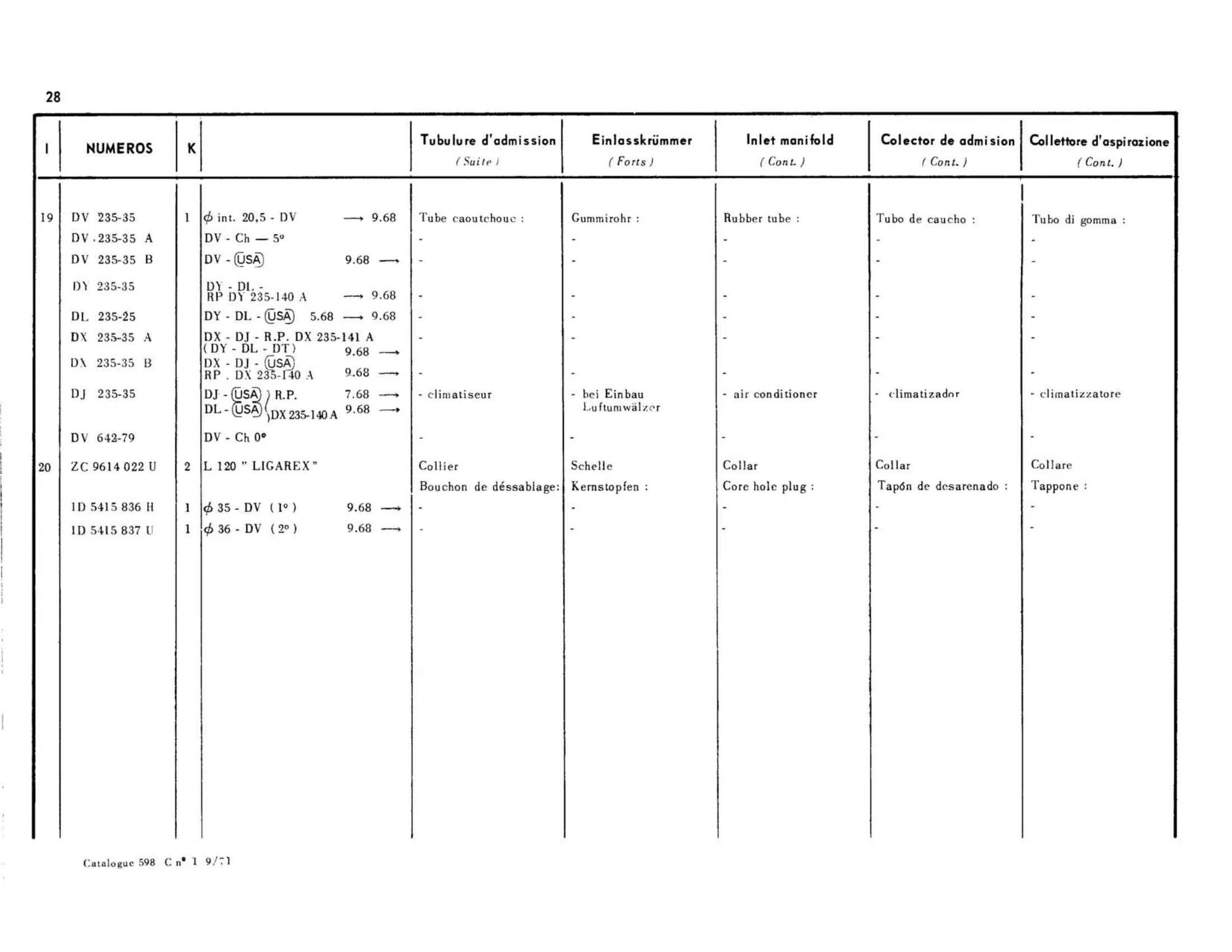 Inlet manifold, page 65 of 344 — 598 Parts Catalogue — Volume I