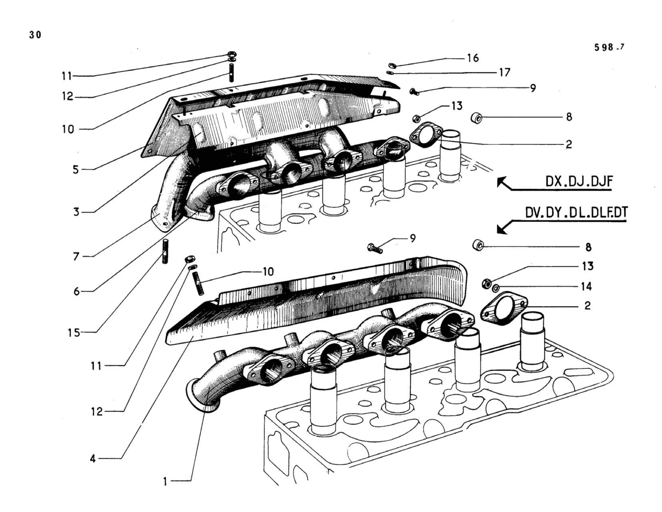 Exhaust manifold, page 66 of 344 — 598 Parts Catalogue — Volume I