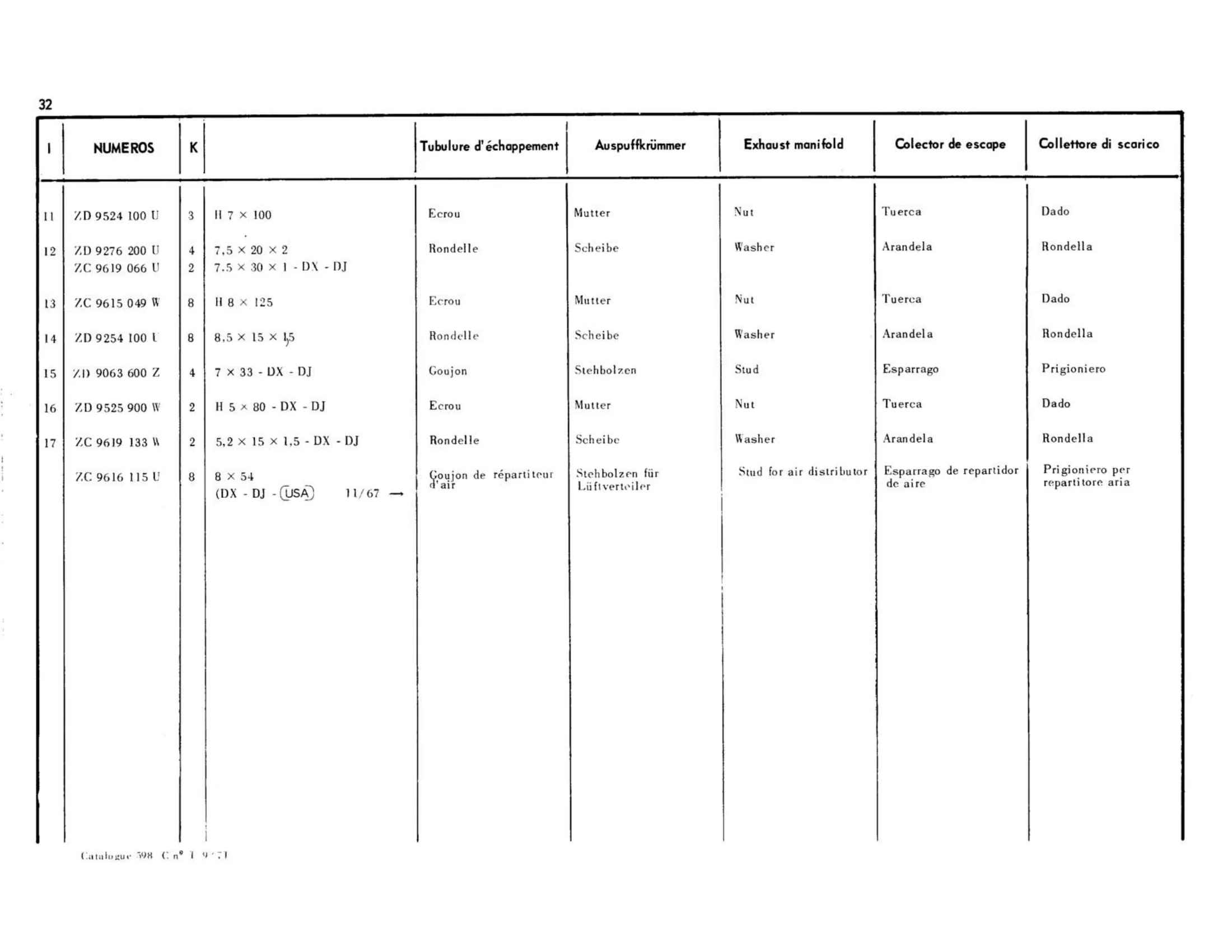 Exhaust manifold, page 68 of 344 — 598 Parts Catalogue — Volume I