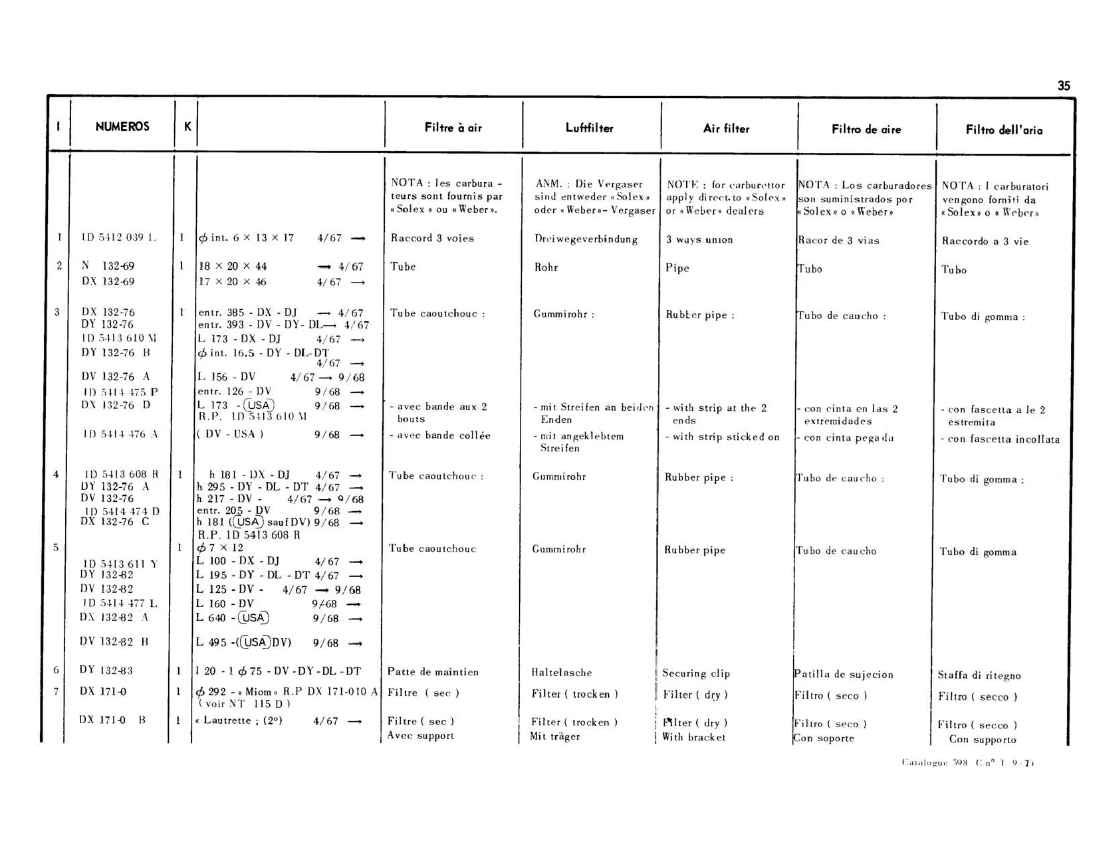 Air filter, page 70 of 344 — 598 Parts Catalogue — Volume I