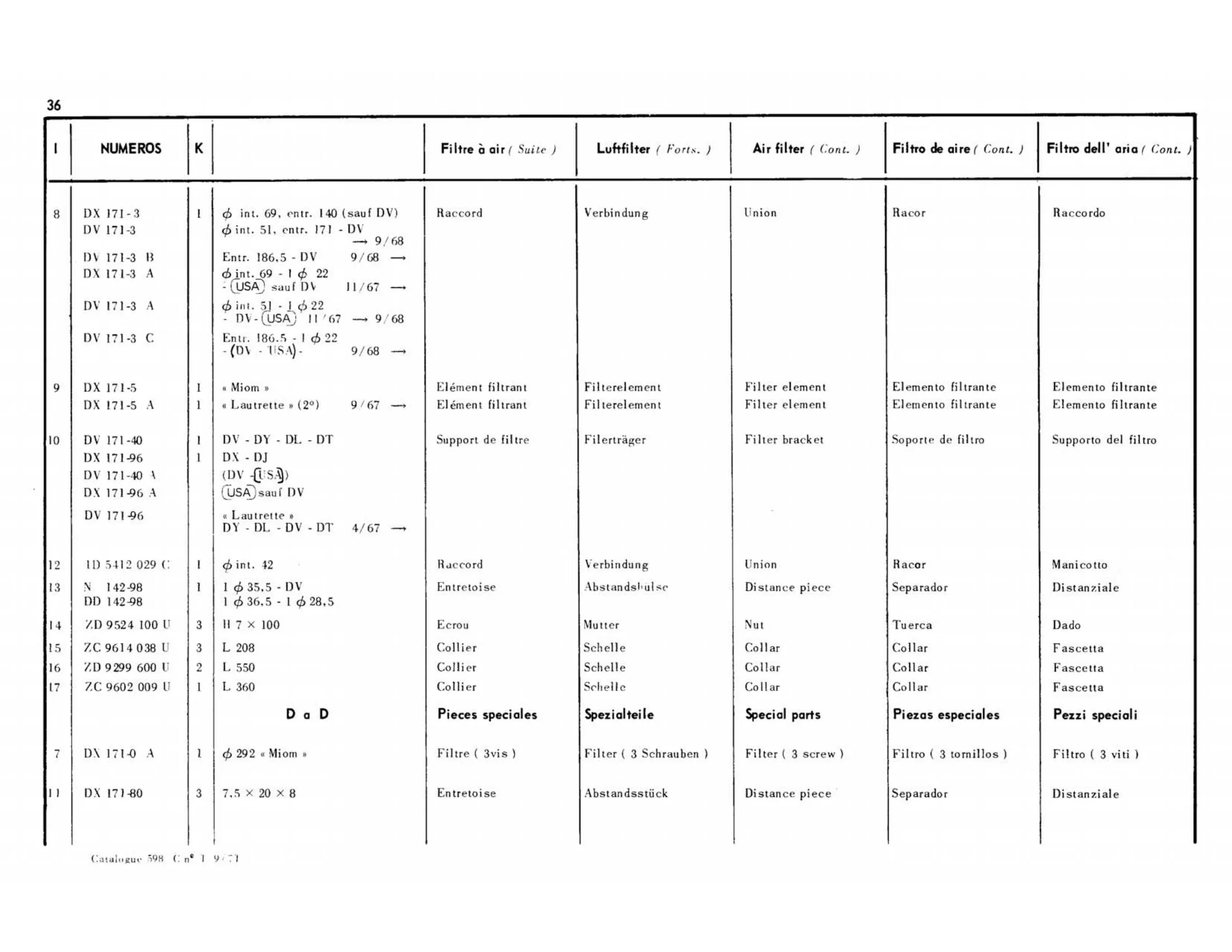 Air filter, page 71 of 344 — 598 Parts Catalogue — Volume I