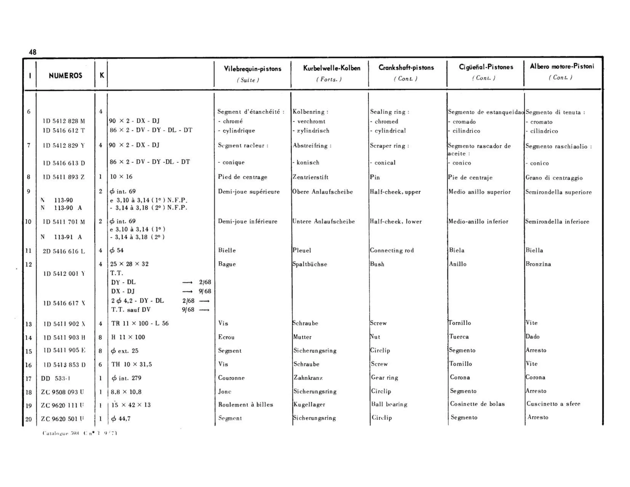 Crank, bearings, flywheel, piston rings, page 80 of 344 — 598 Parts Catalogue — Volume I