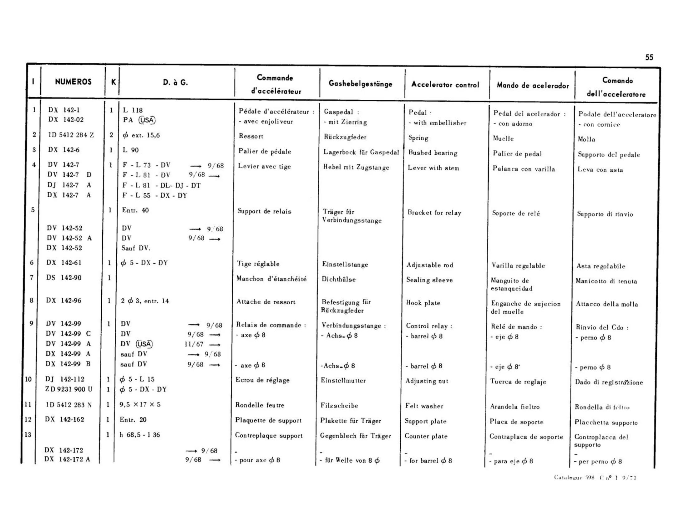 Throttle control, page 85 of 344 — 598 Parts Catalogue — Volume I