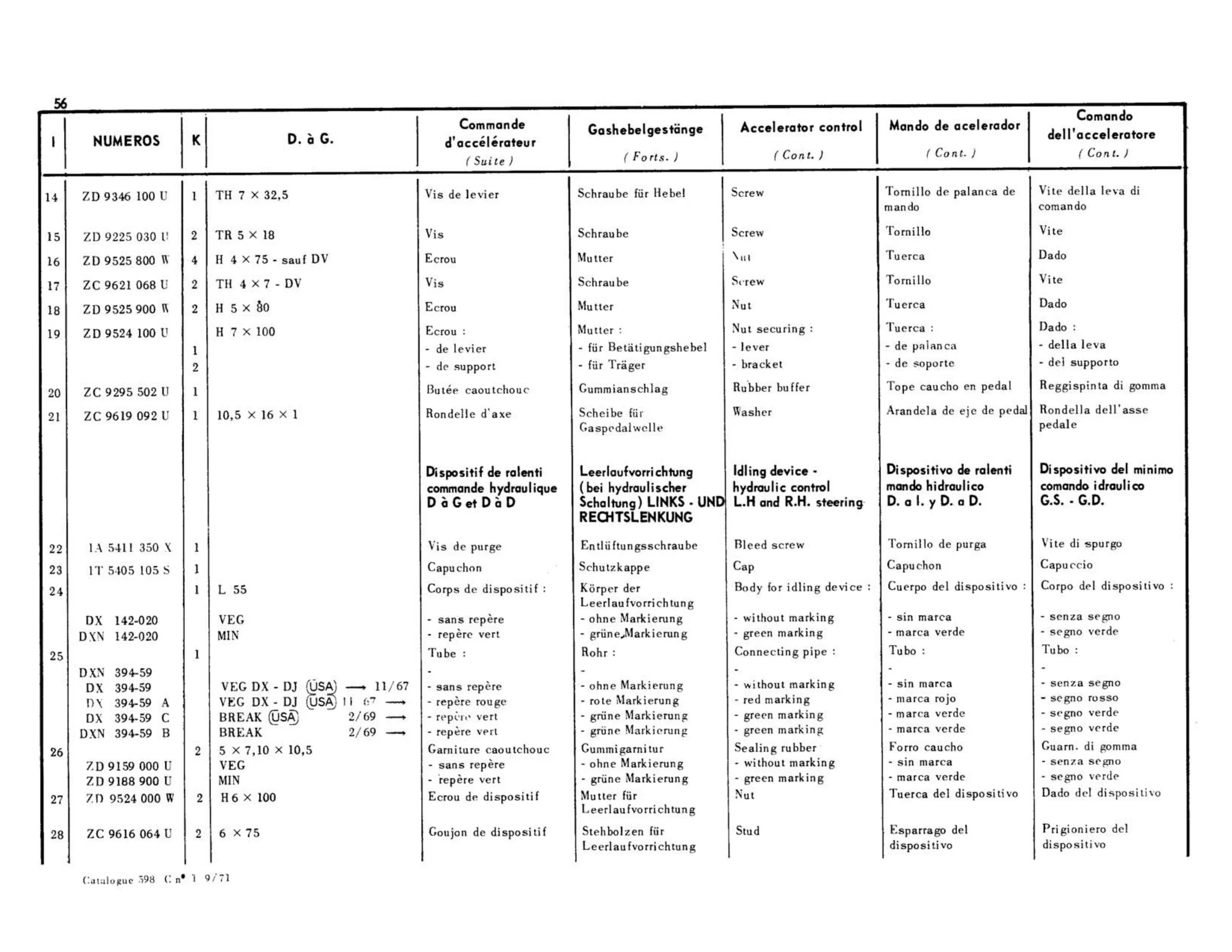 Throttle control, page 86 of 344 — 598 Parts Catalogue — Volume I