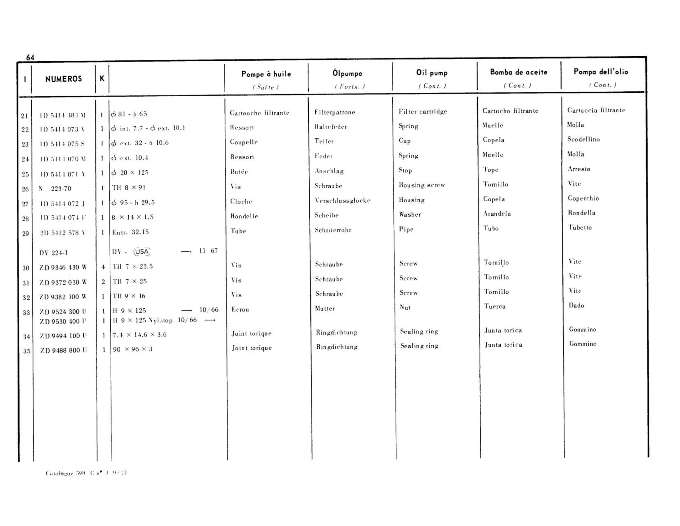 Oil pump, page 92 of 344 — 598 Parts Catalogue — Volume I